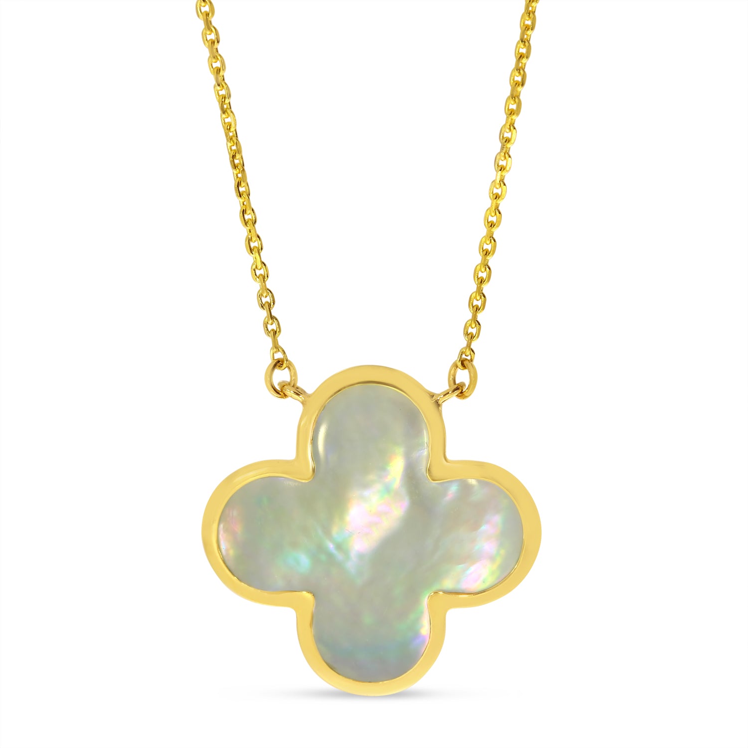 Yellow Gold Mother of Pearl Clover Necklace