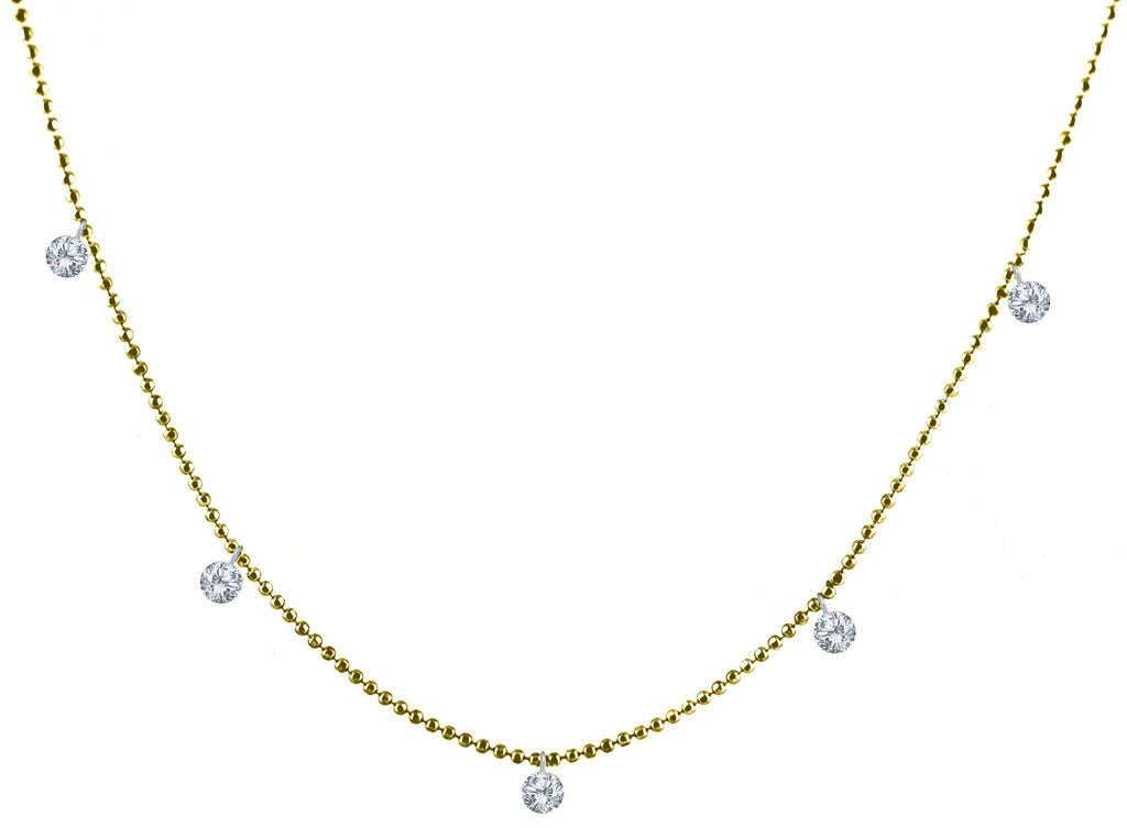 Yellow Gold Floating Diamond Necklace - Five Diamonds