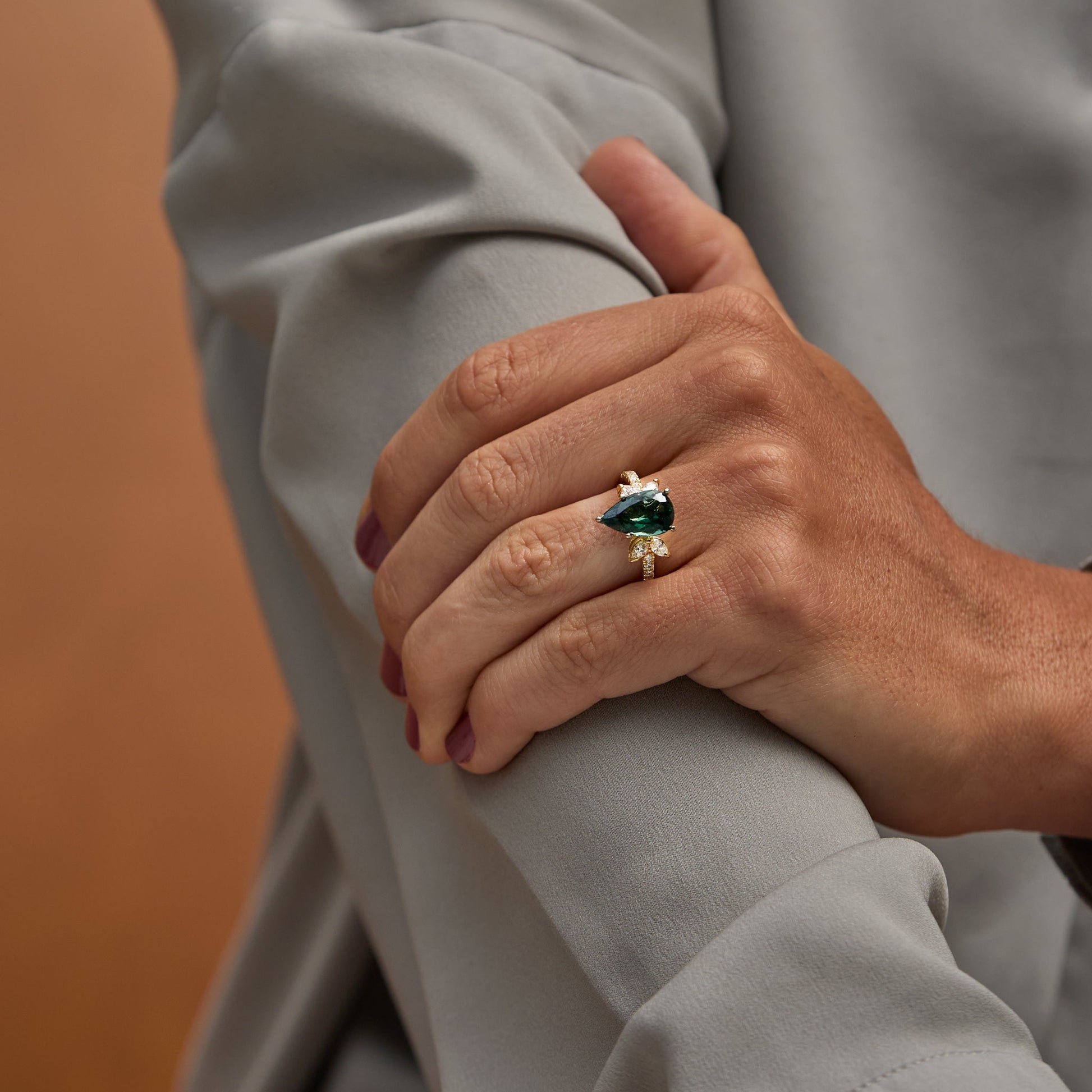Yellow Gold Pear Cut Tourmaline Ring - On Hand