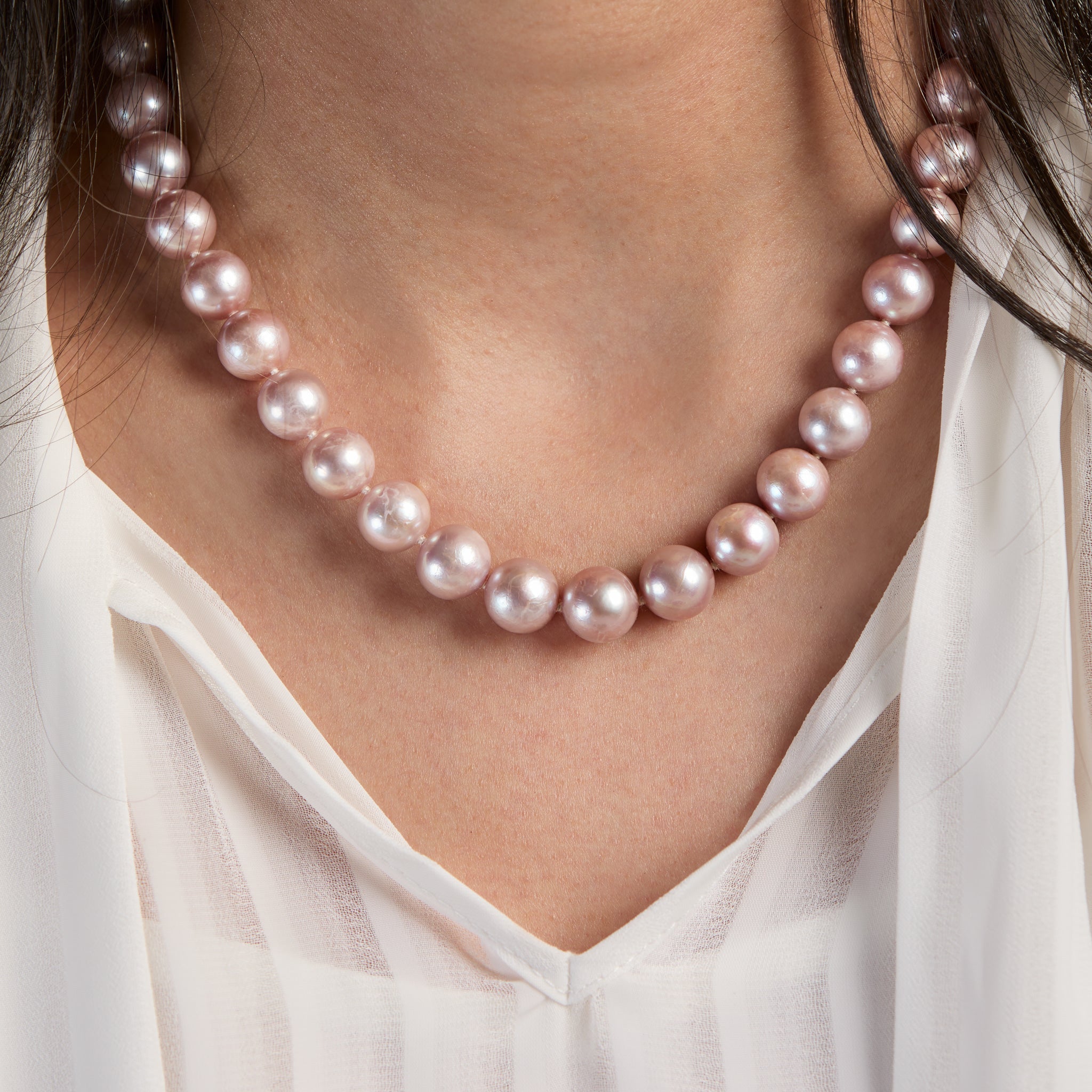 Sterling Silver Natural Pink Pearl Necklace - On Neck