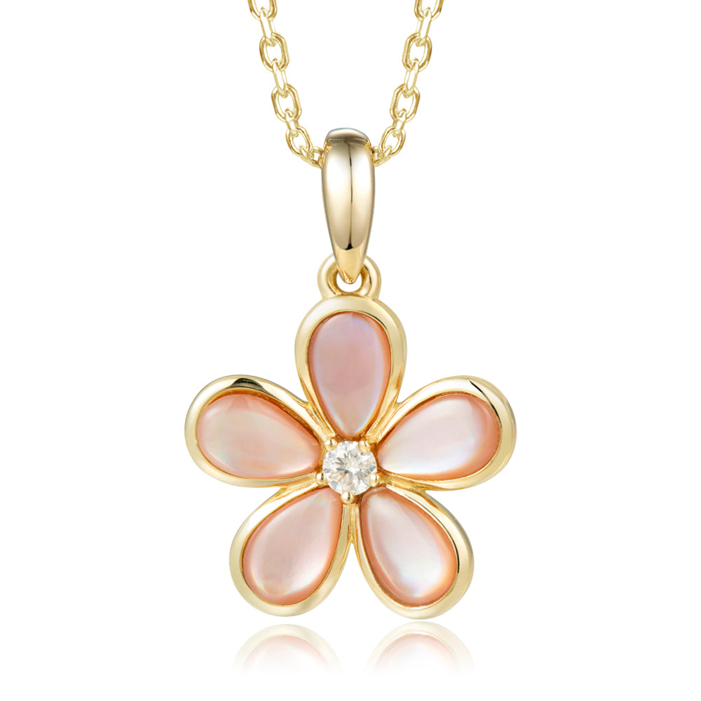 Yellow Gold Mother of Pearl Plumeria Necklace