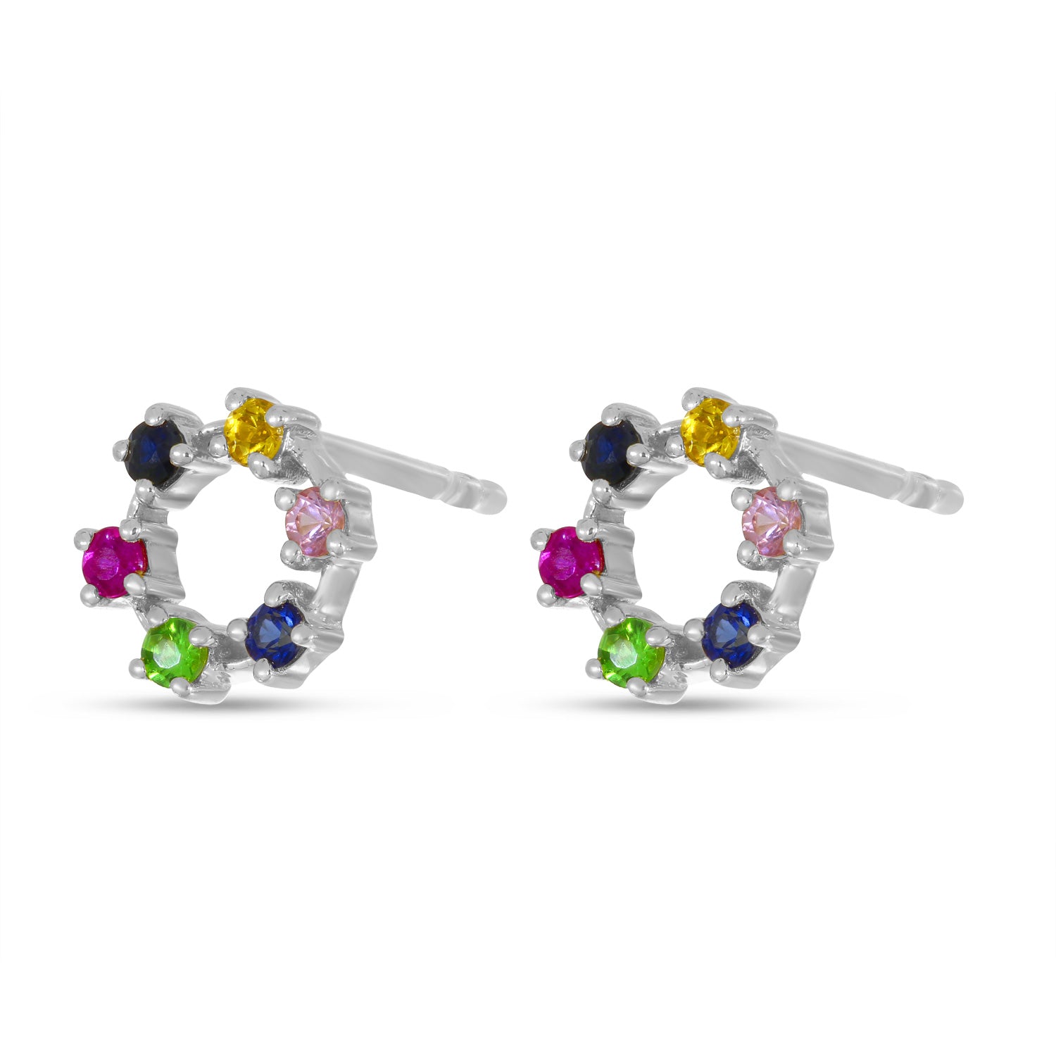 White Gold Rainbow Sapphire Circle Studs