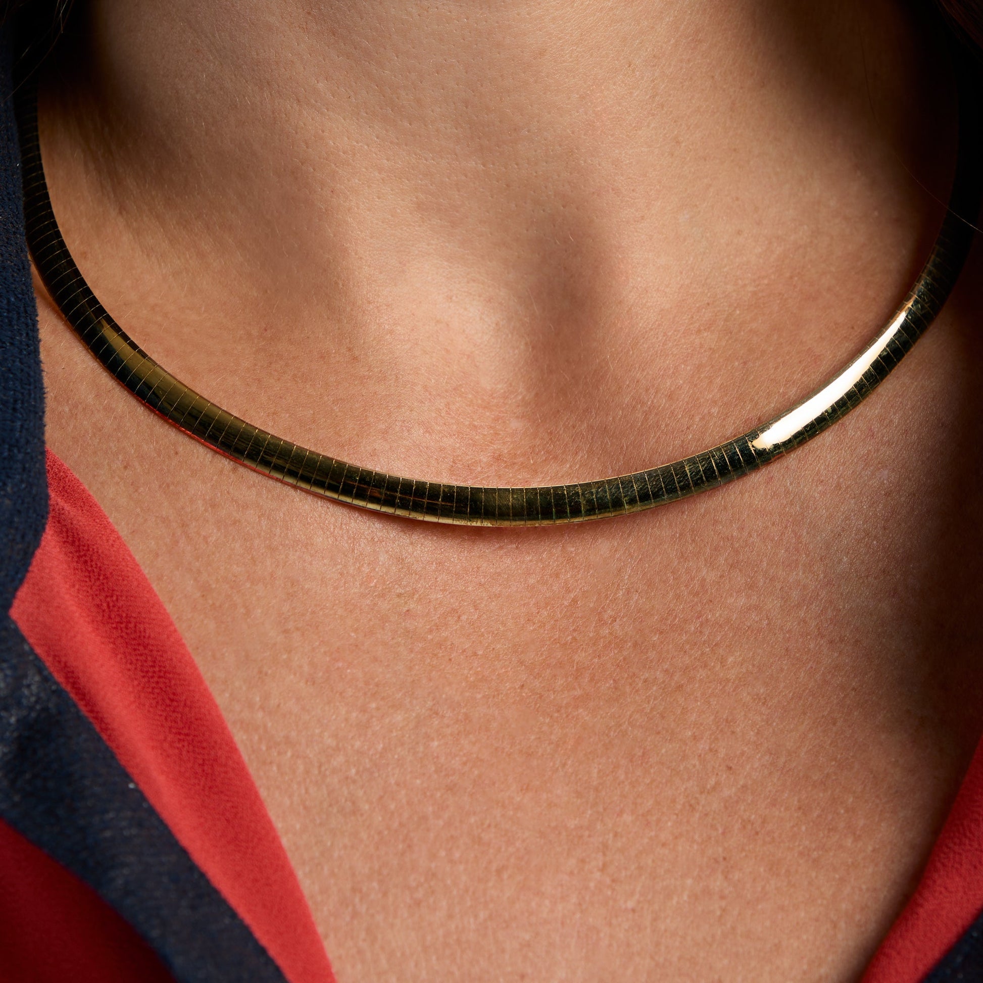 Gold Vermeil Reversible Omega Necklace - On Neck