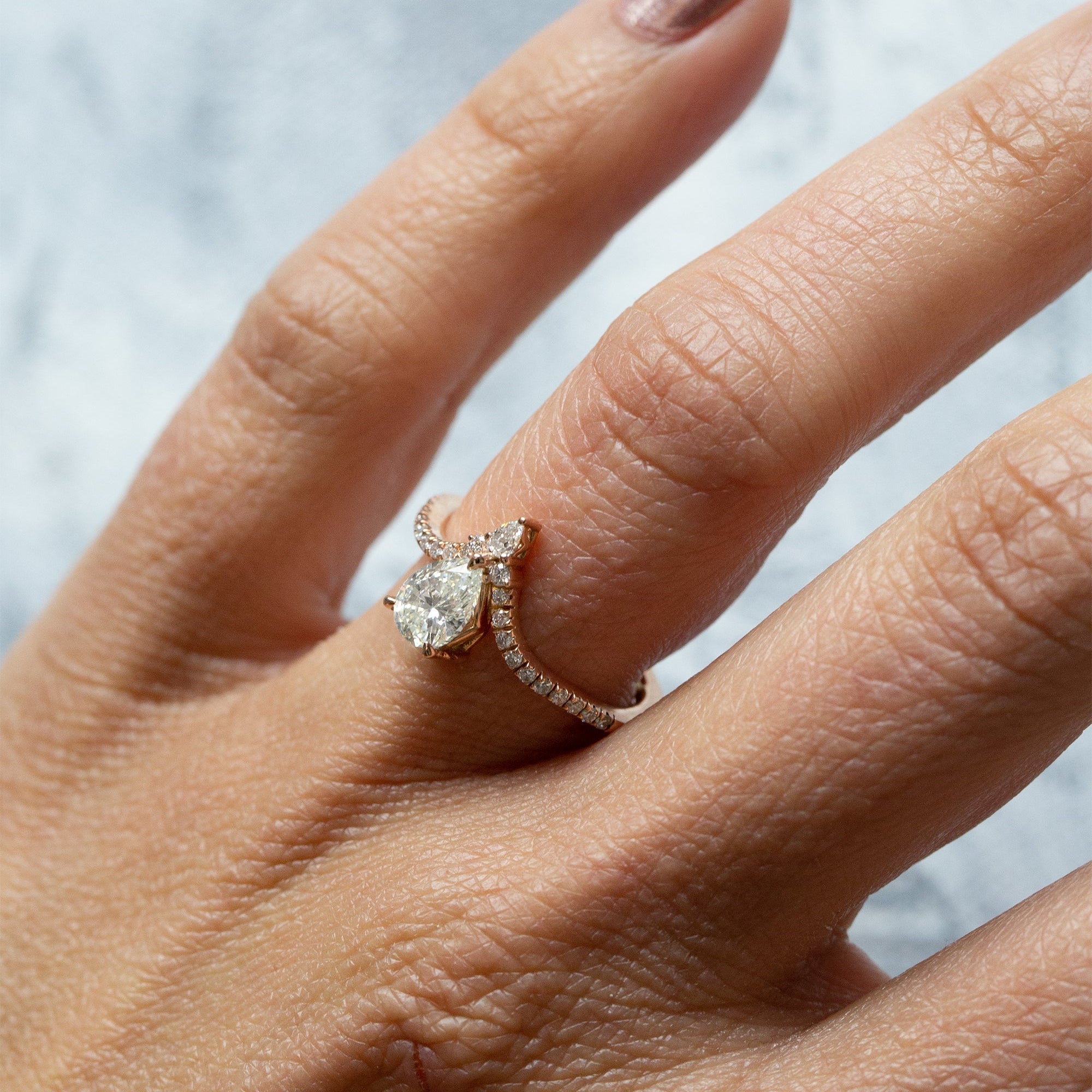 Rose Gold Pear Cut Morganite Ring - On Hand