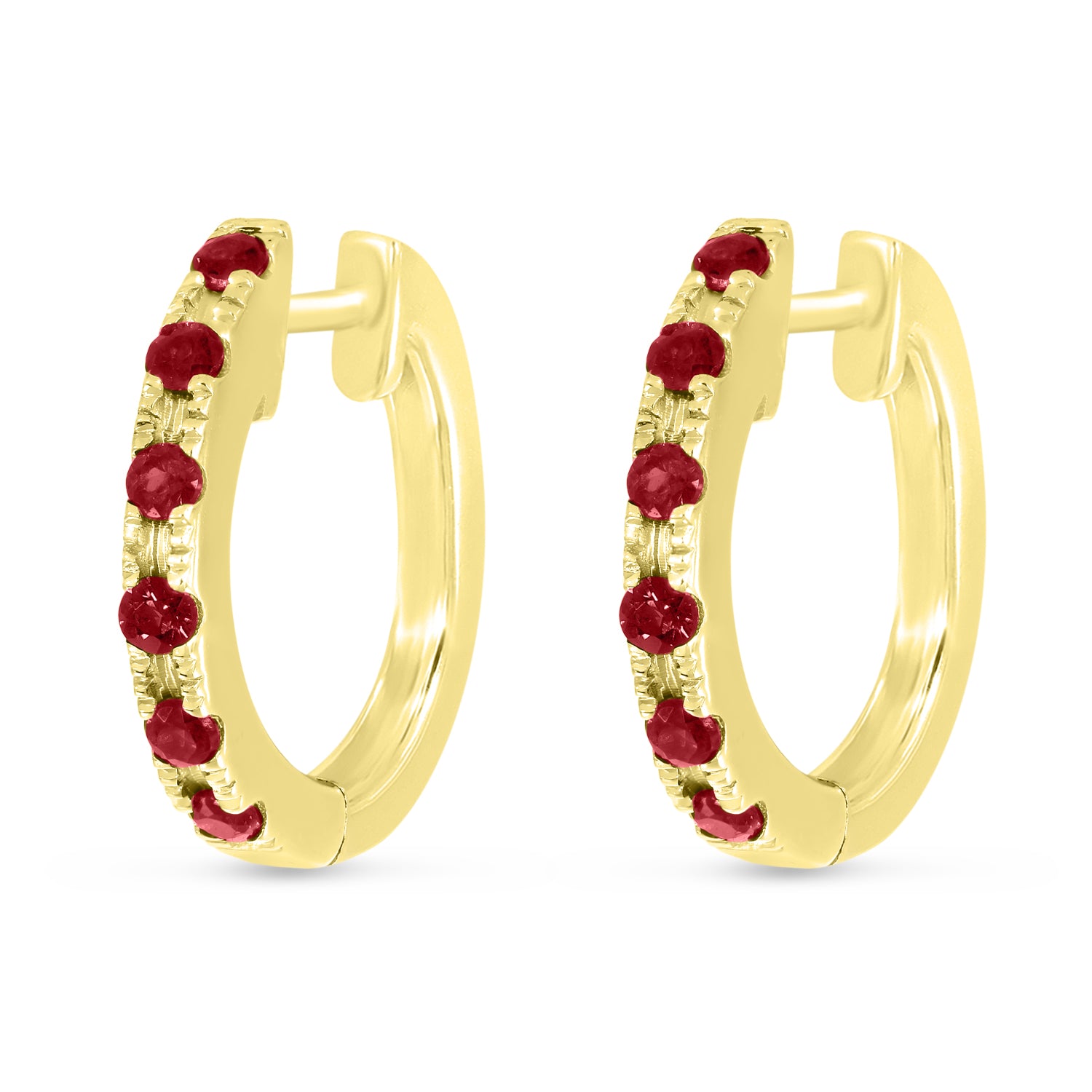 Yellow Gold Reversible Diamond and Ruby Huggie Earrings