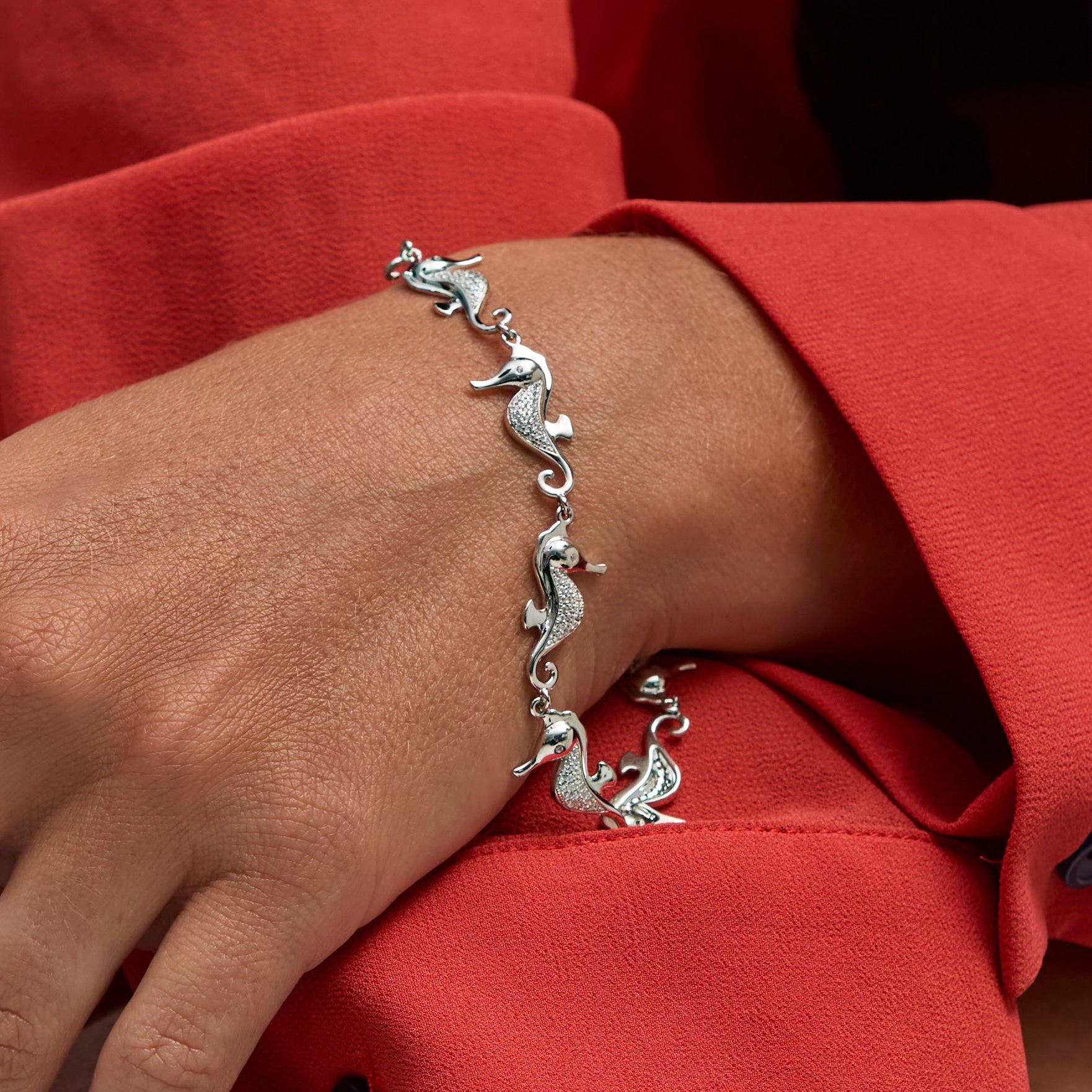 Sterling Silver Seahorse Bracelet - On Wrist