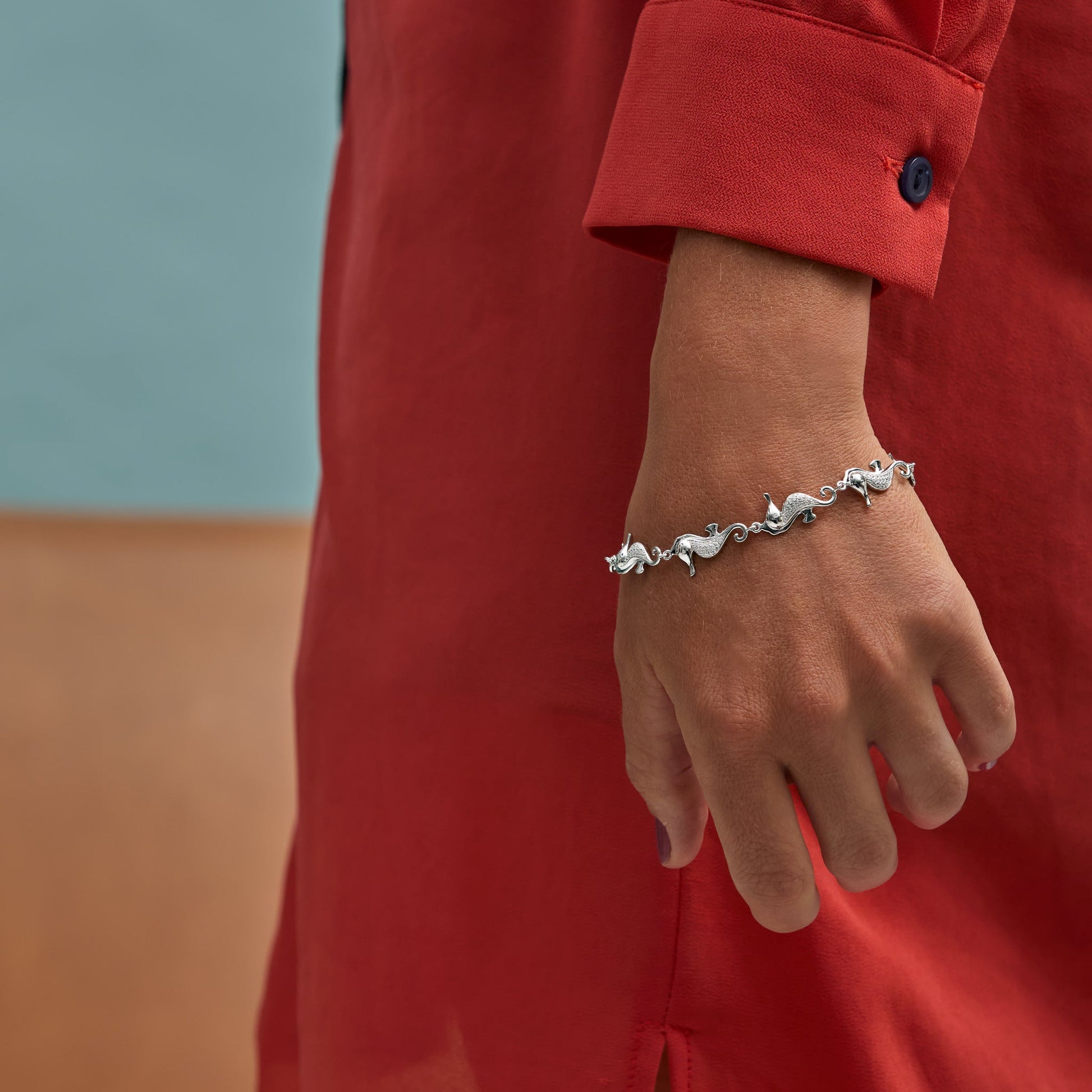 Sterling Silver Seahorse Bracelet - Styled