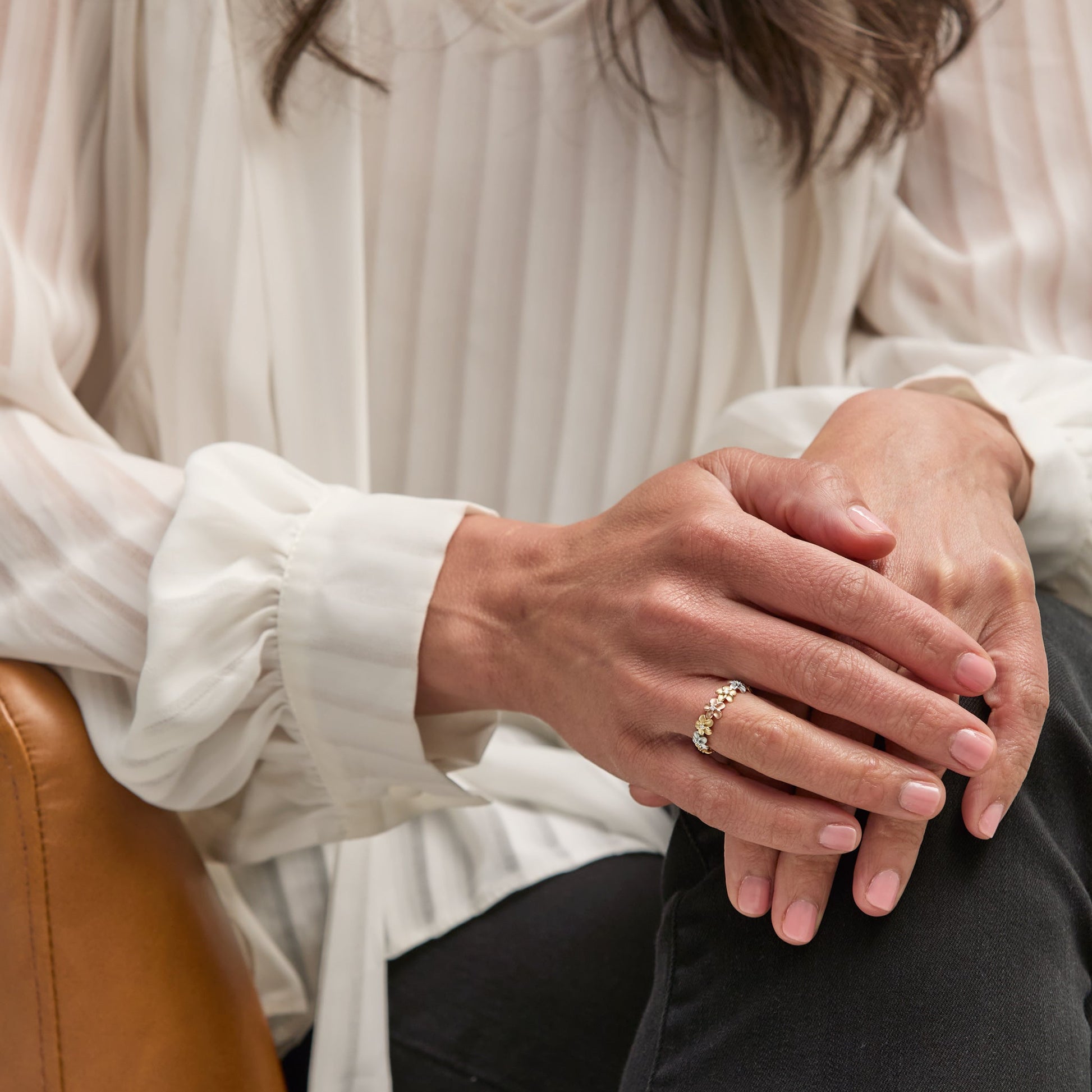 Tri Gold Plumeria Diamond Ring  - Styled