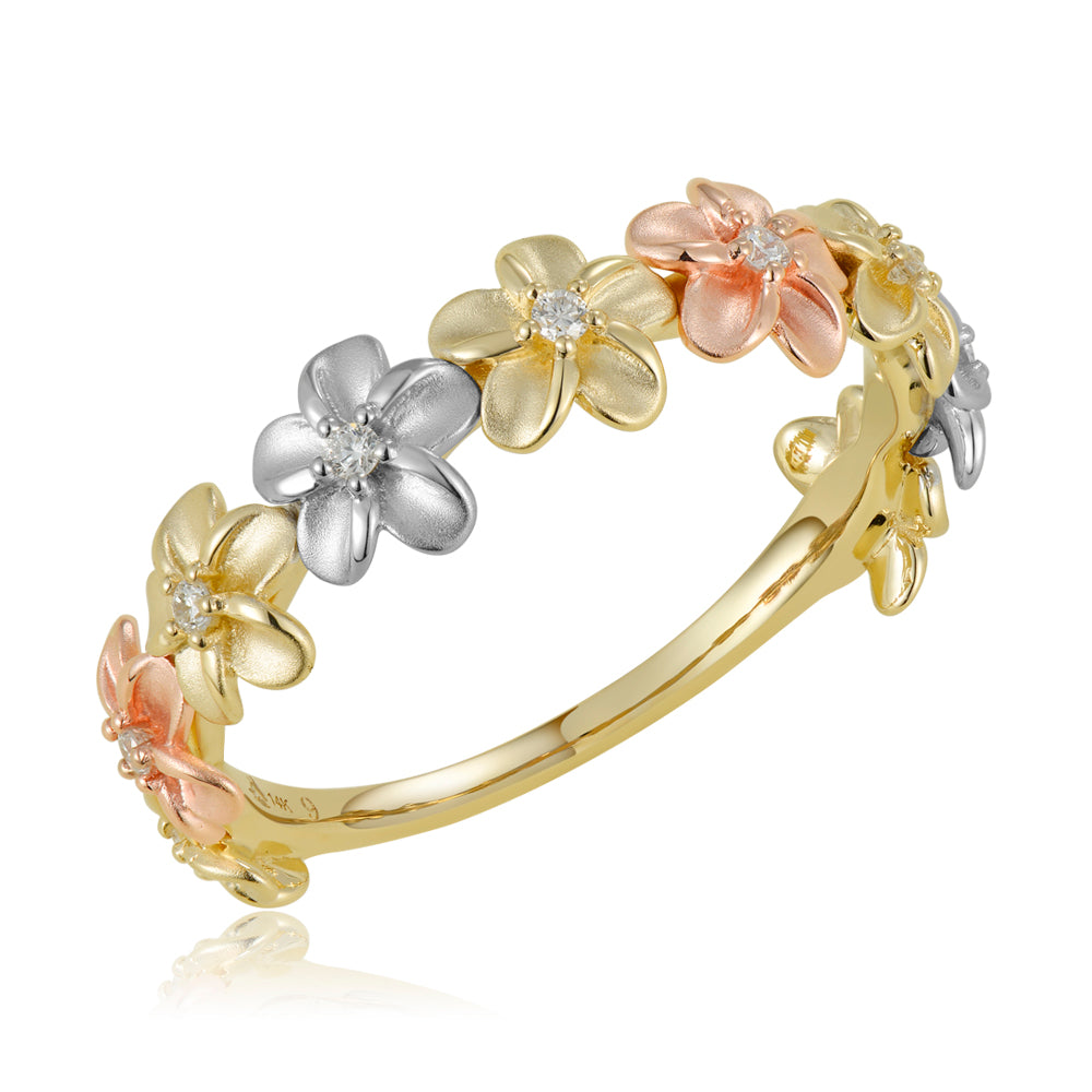 Tri Gold Plumeria Diamond Ring  - Details