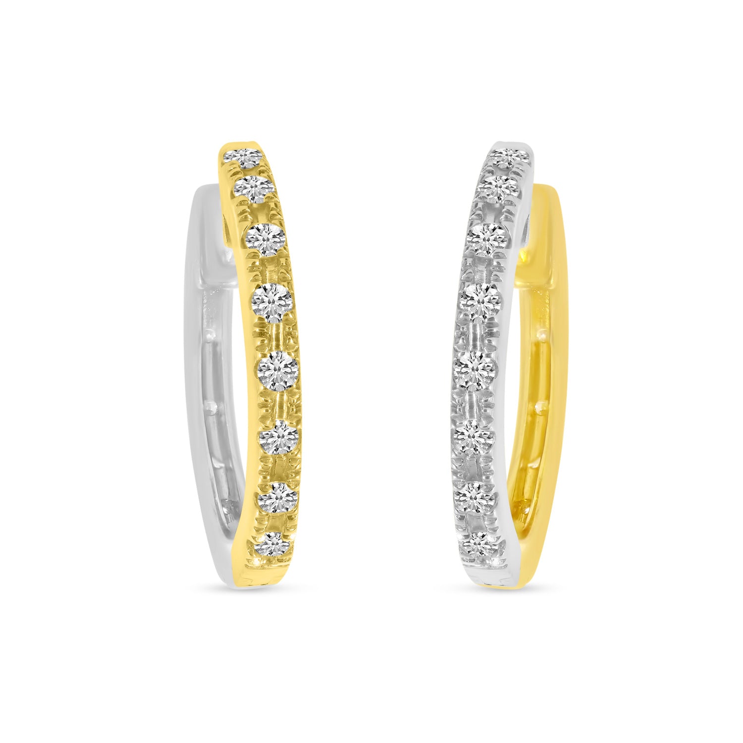 Two Tone Diamond Huggie Earrings