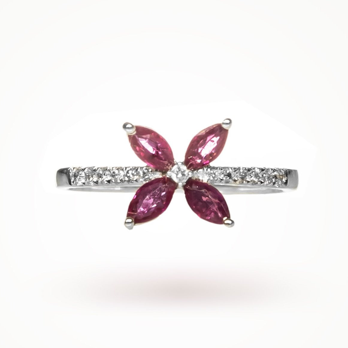 White Gold Clover Ruby Ring