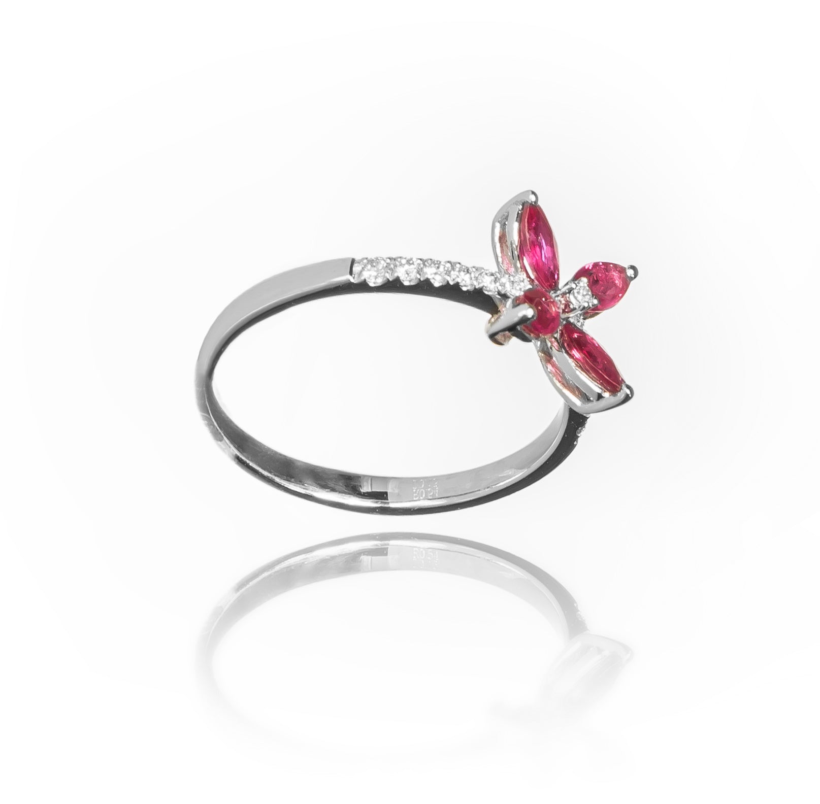 White Gold Clover Ruby Ring - Side View