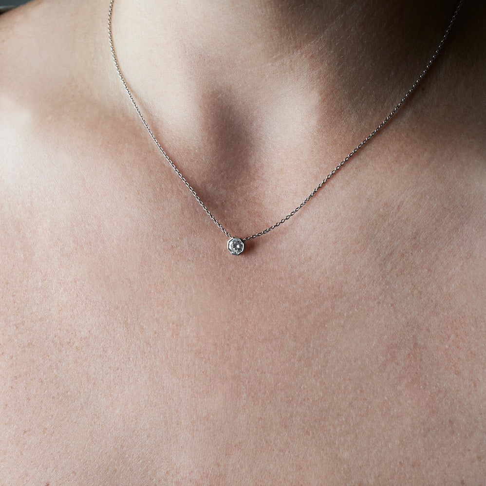 White Gold Diamond Solitaire Pendant - On Neck