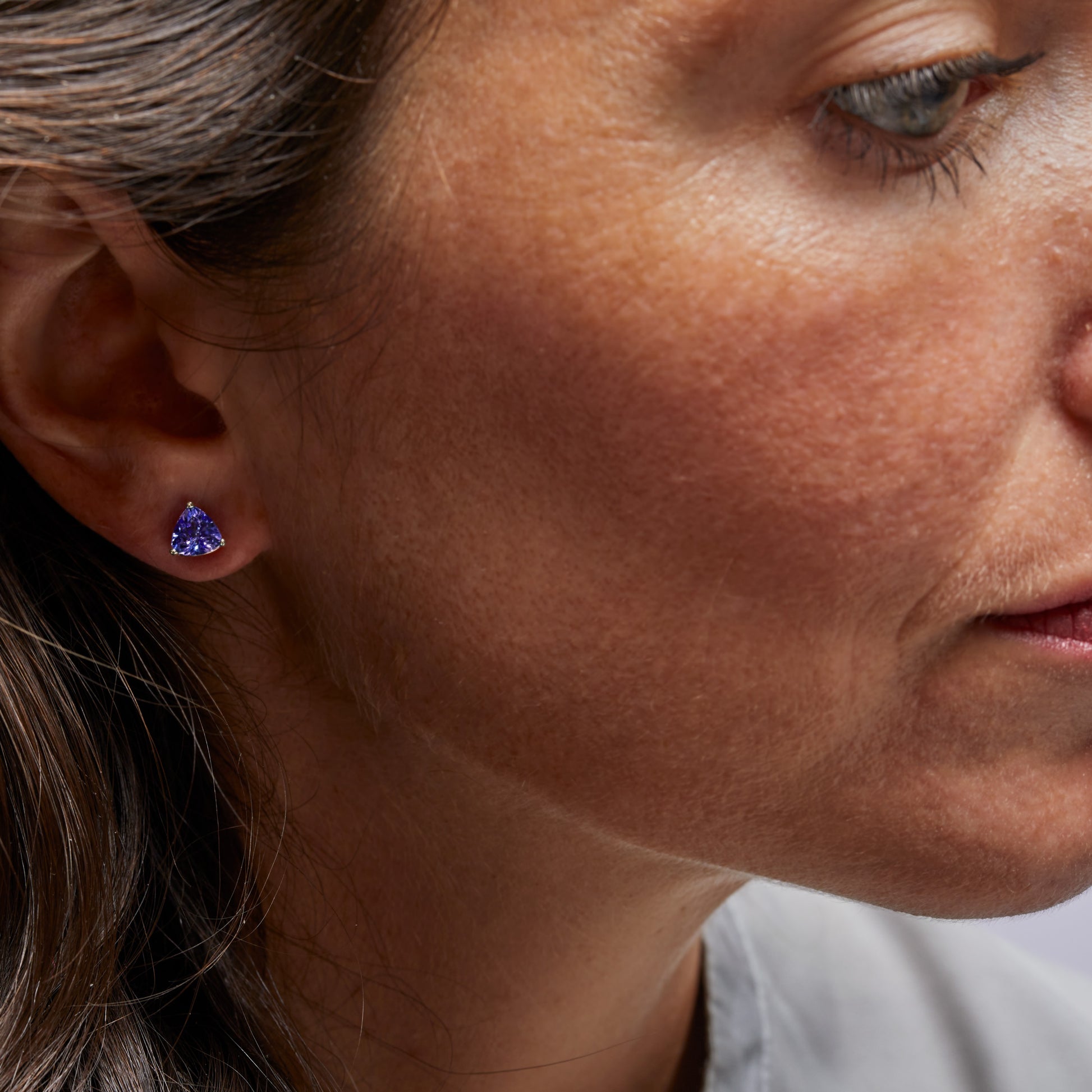 White Gold Tanzanite Studs - Styled