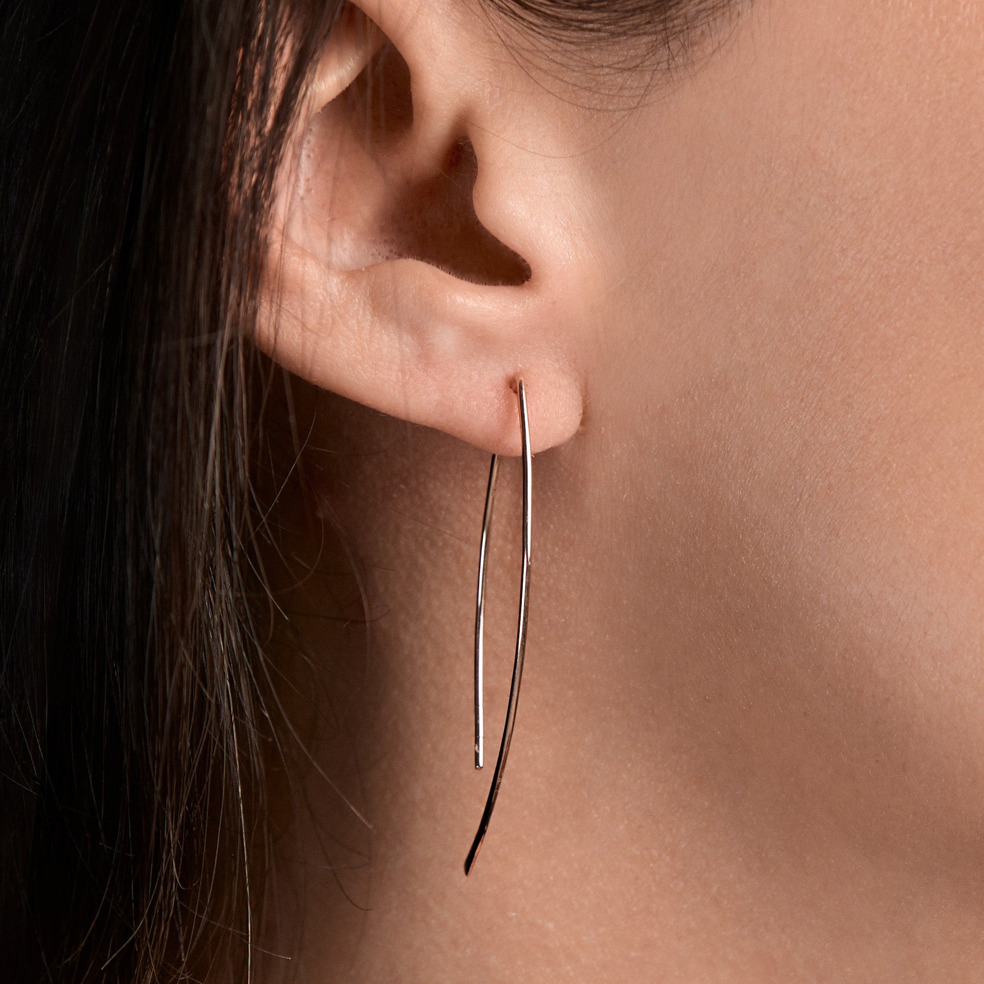 Yellow Gold Open Curve Earring - On Ear