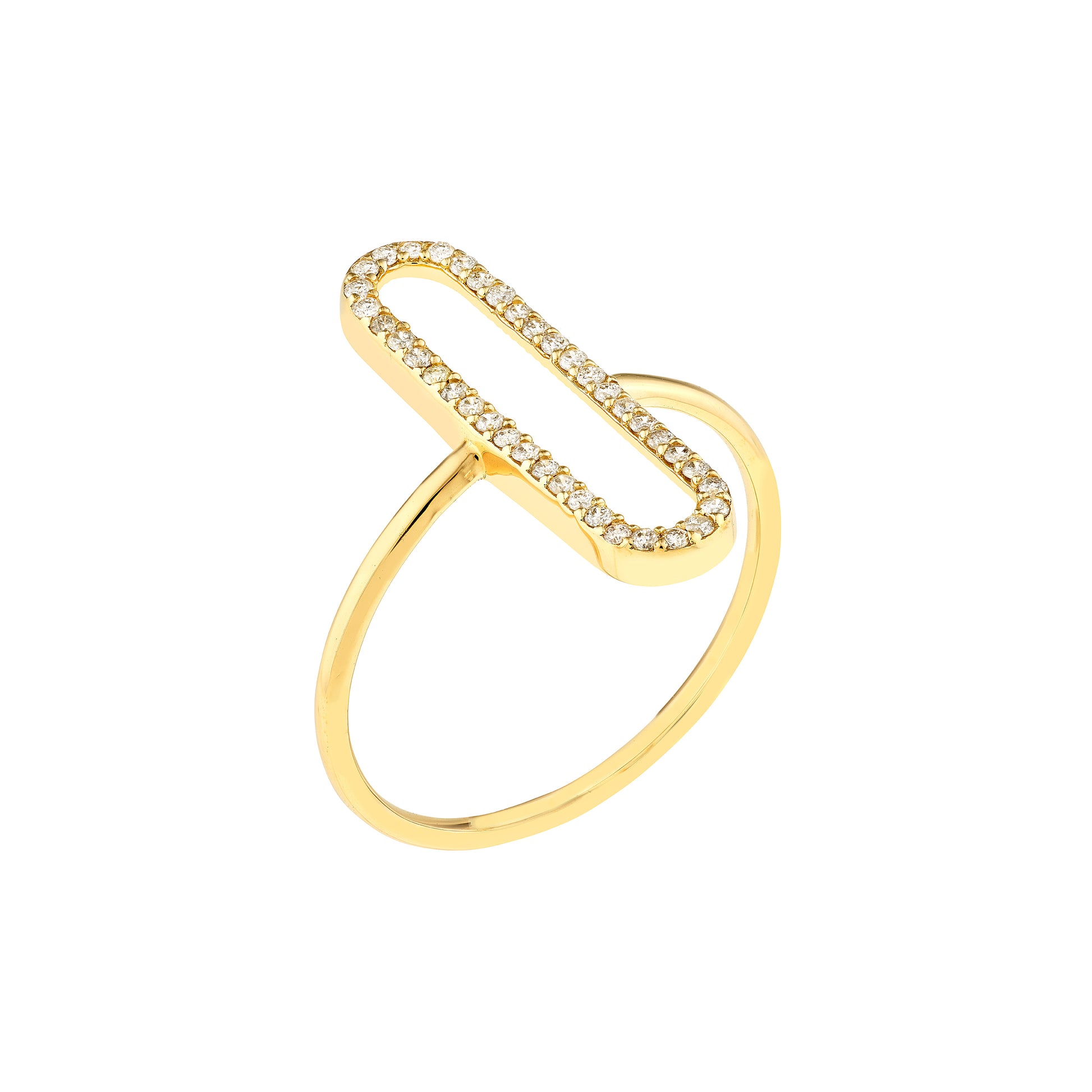 Yellow Gold Diamond Paper Clip Frame Ring - Side Profile