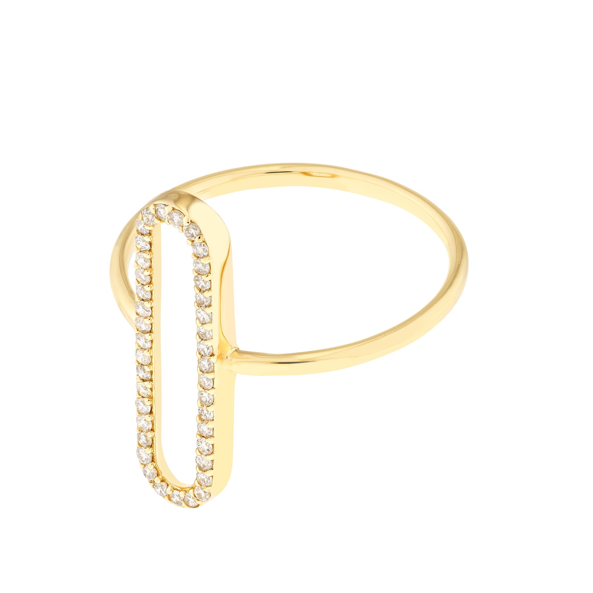 Yellow Gold Diamond Paper Clip Frame Ring - Details