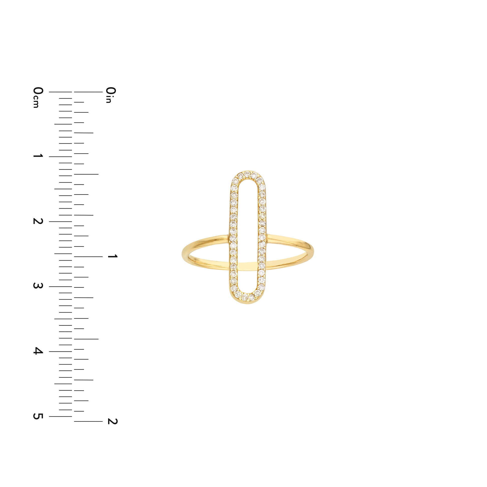 Yellow Gold Diamond Paper Clip Frame Ring  - Size Reference