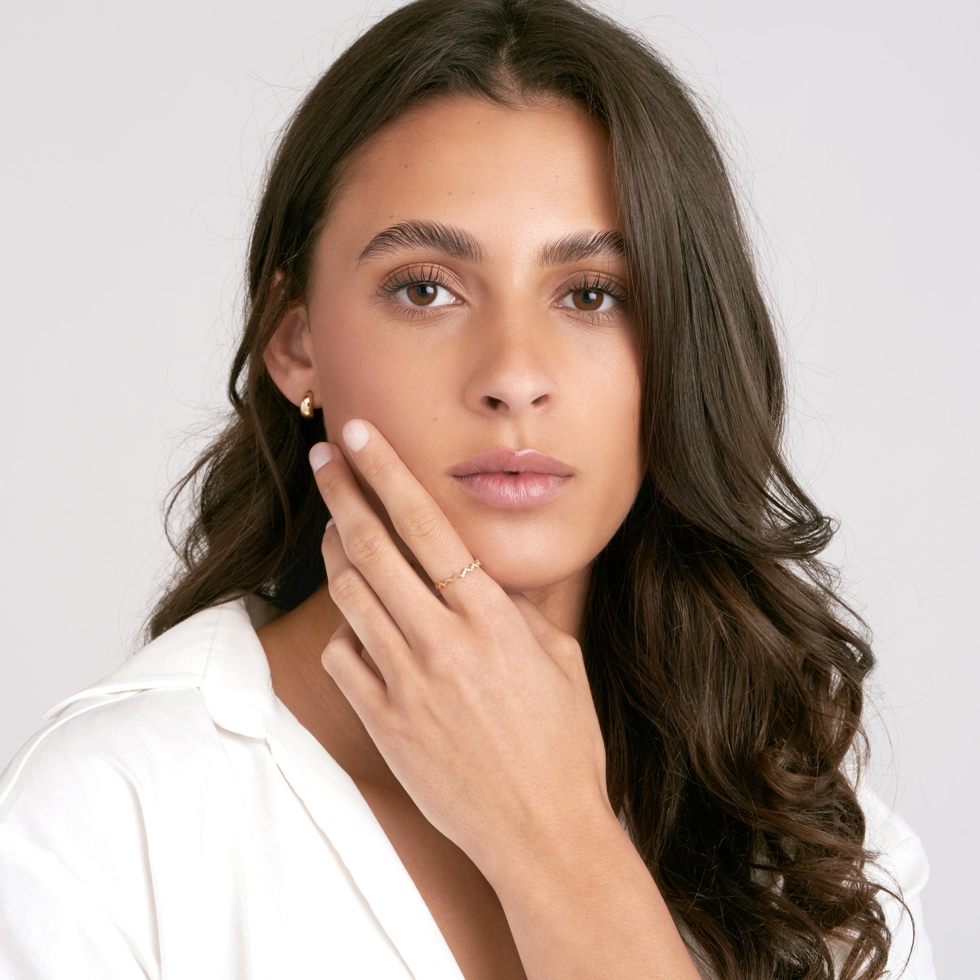 Yellow Gold Diamond Zig Zag Ring - Styled