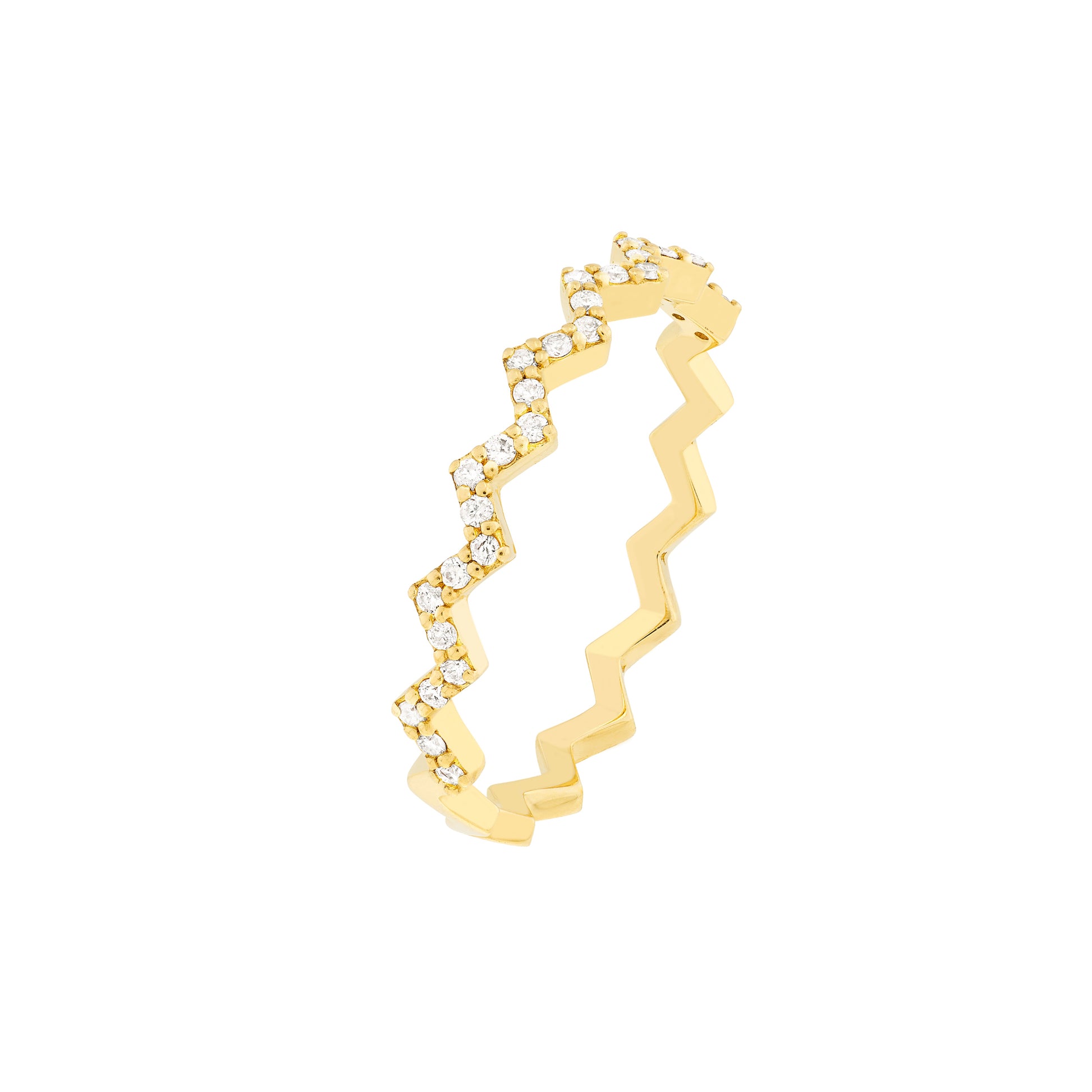 Yellow Gold Diamond Zig Zag Ring - Another Angle
