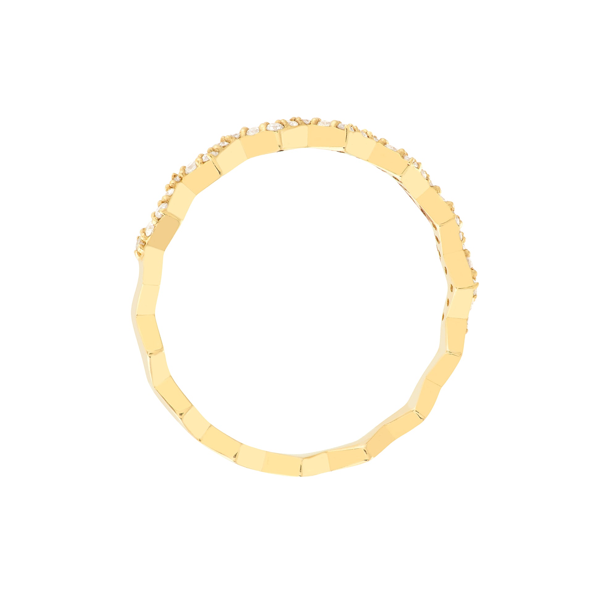 Yellow Gold Diamond Zig Zag Ring - Side profile