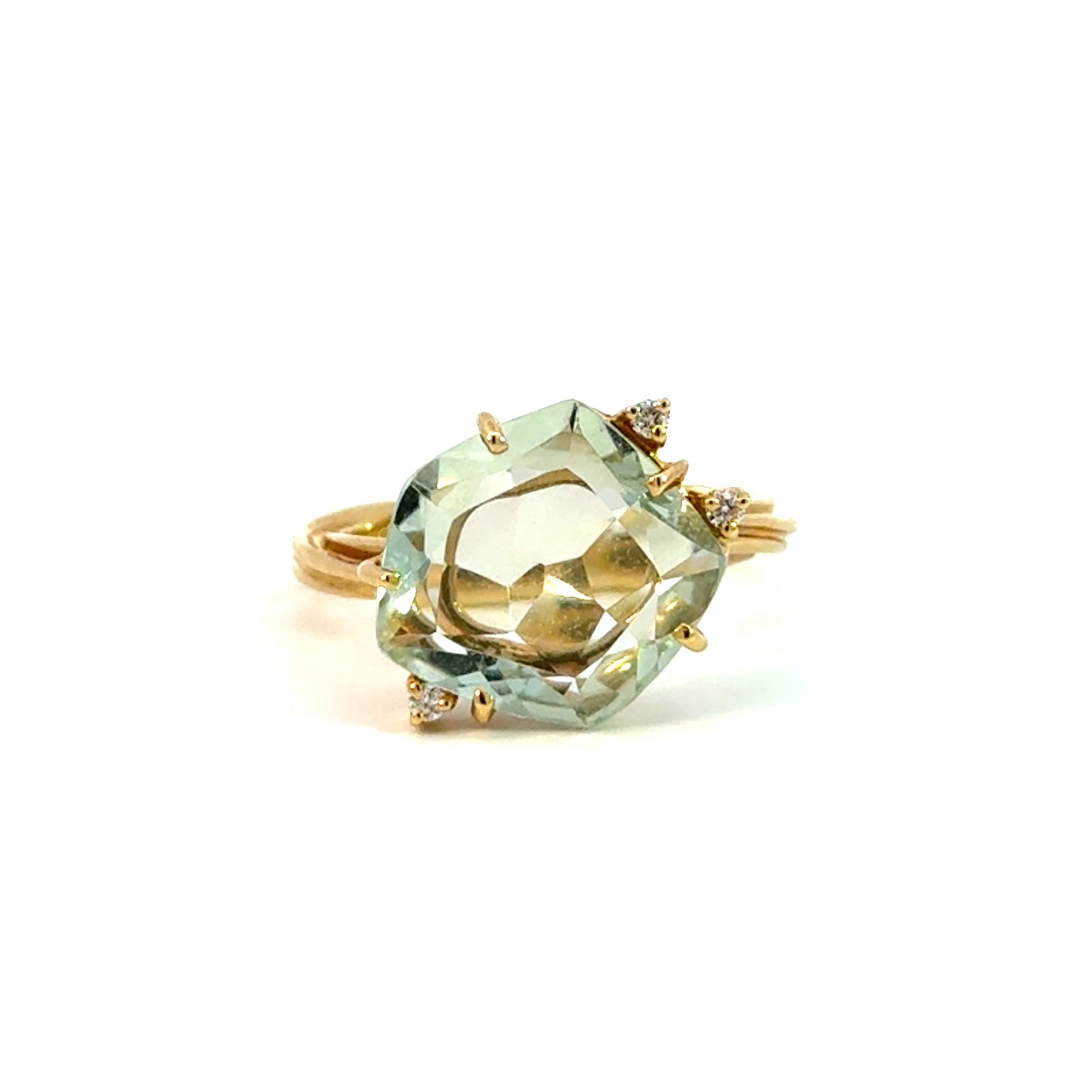 Yellow Gold Prasiolite Ring with Diamonds