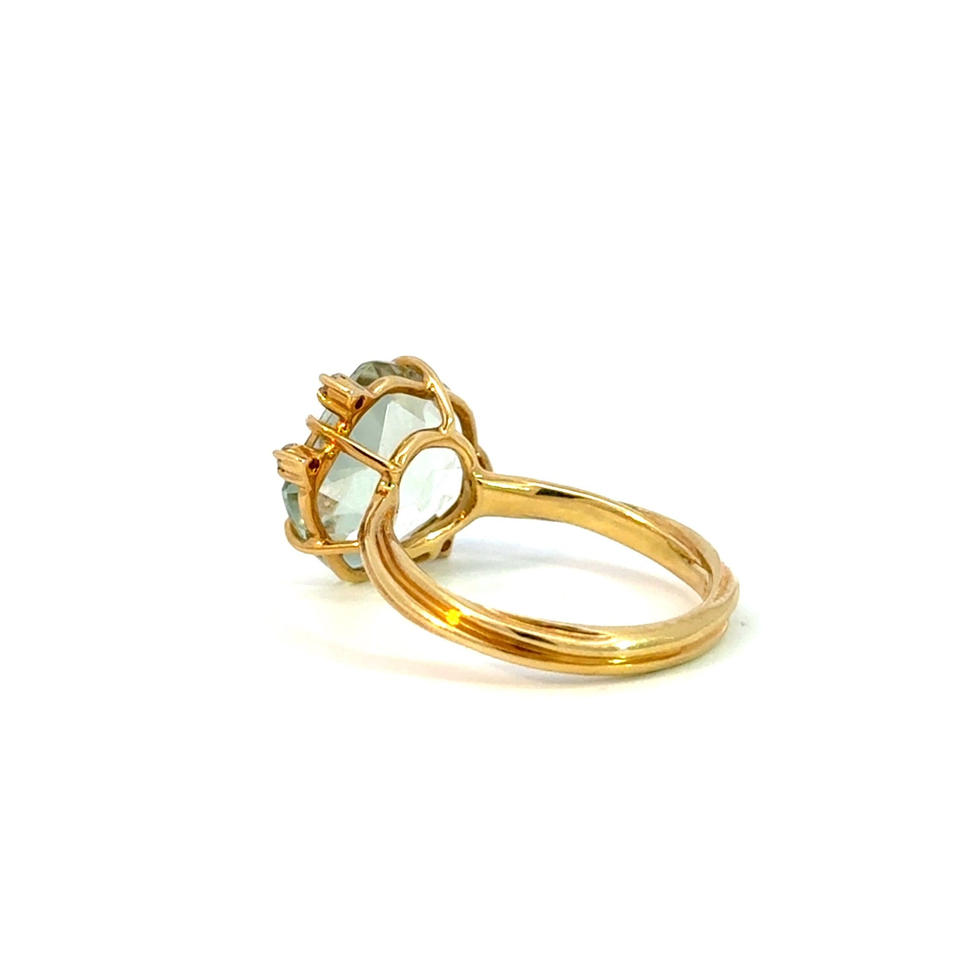 Yellow Gold Prasiolite Ring with Diamonds - Back View