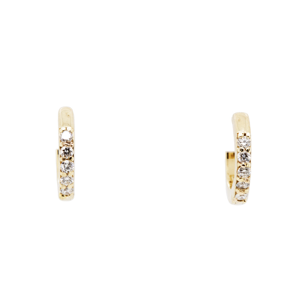 Yellow Gold Diamond Huggie Hoop Earrings