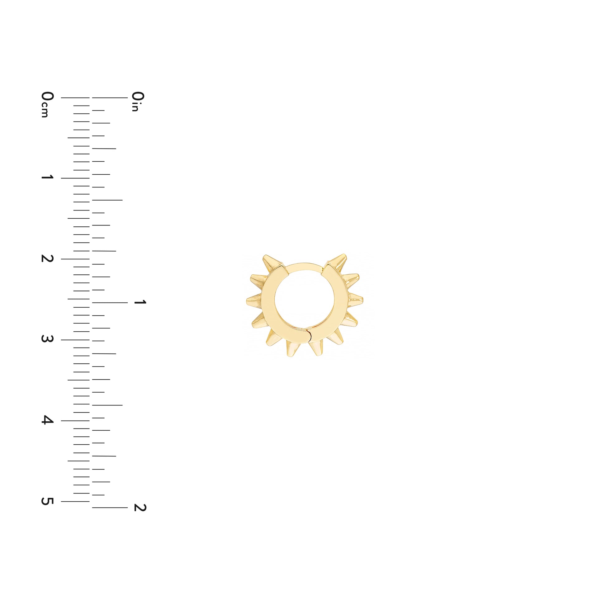 Yellow Gold Spike Huggie Earrings - Size Reference