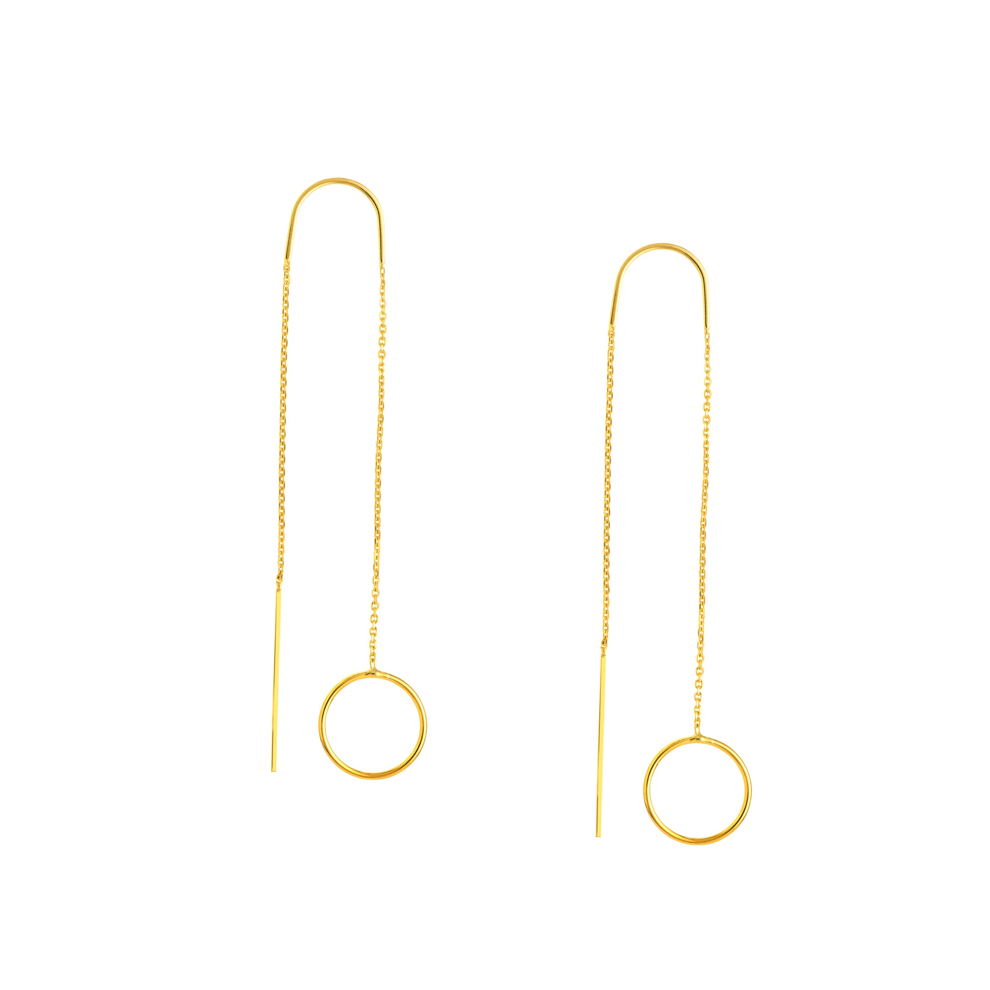 Yellow Gold Open Disk Threader Earrings