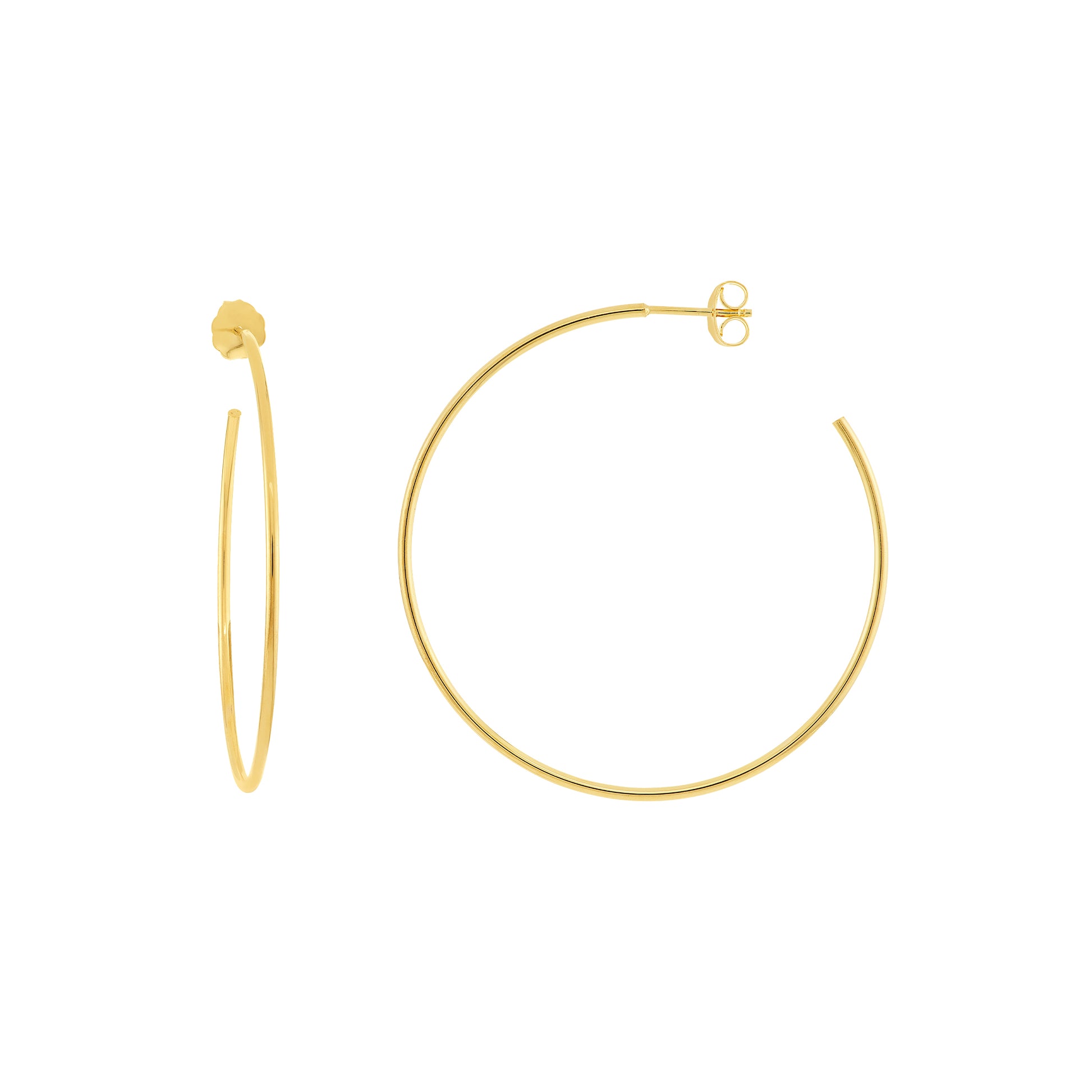 Yellow Gold Hoop Earrings - 40mm - Side Profile