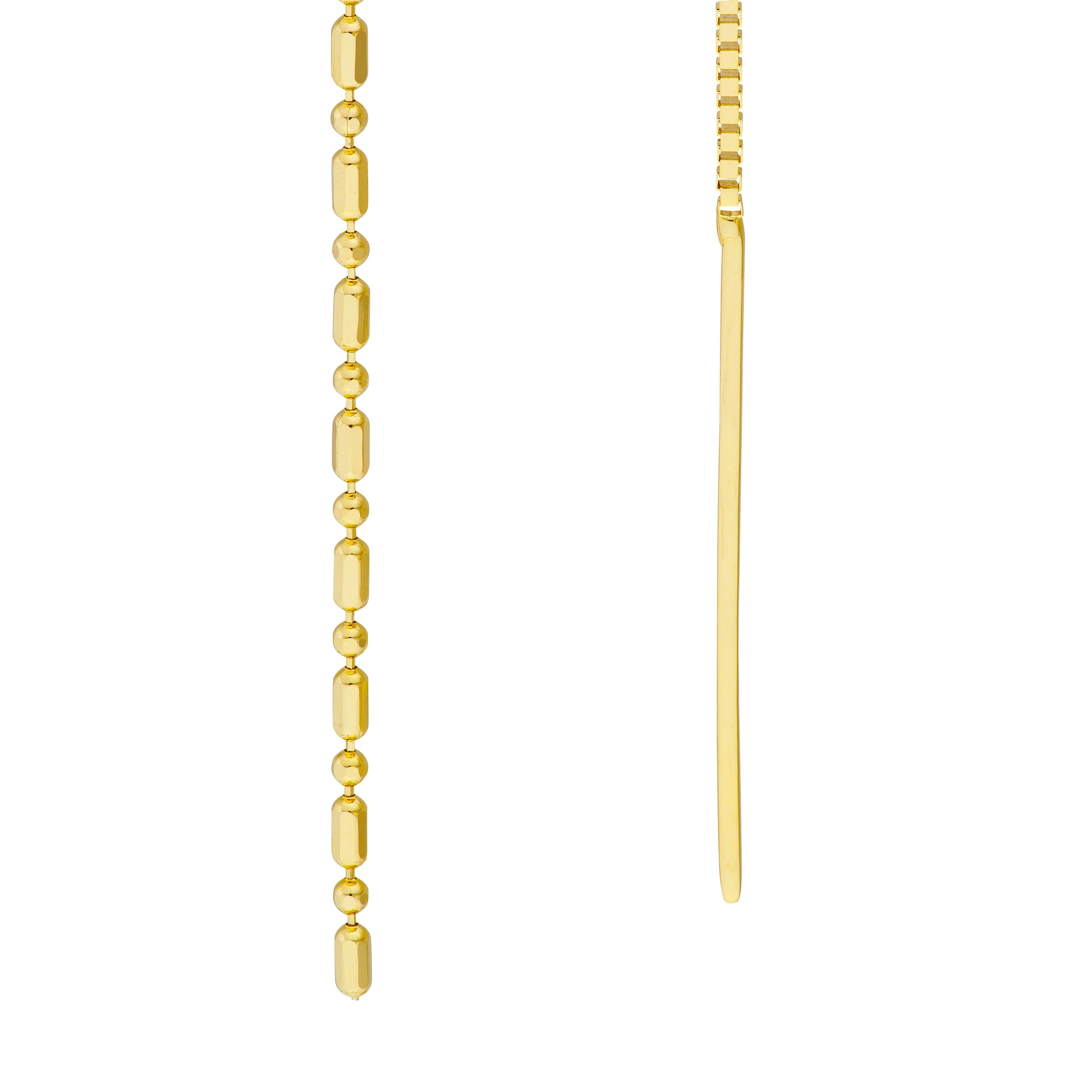 Yellow Gold Threader Earrings - Close Up Details