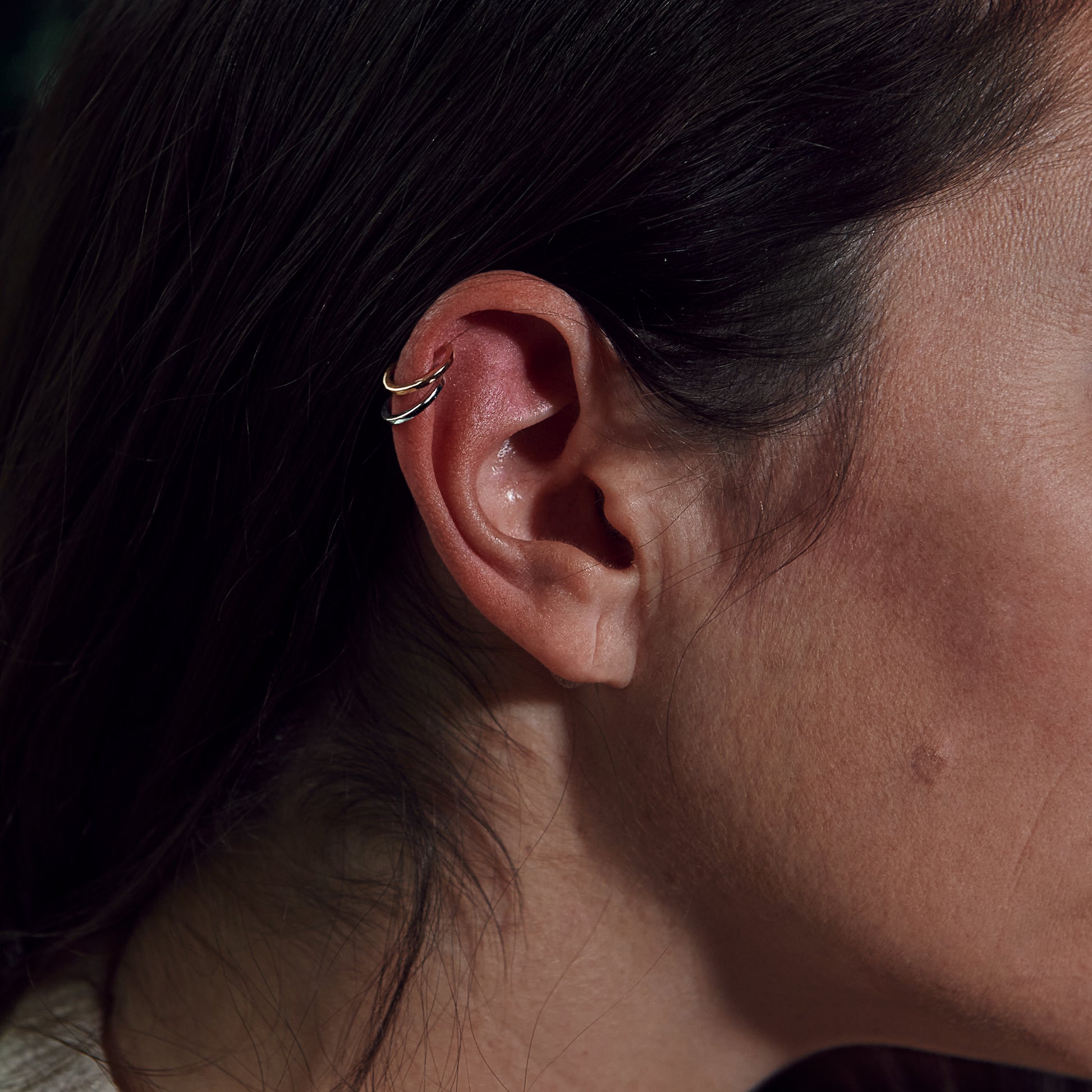 White Gold Ear Cuff - Pairs - Close Up on Ear