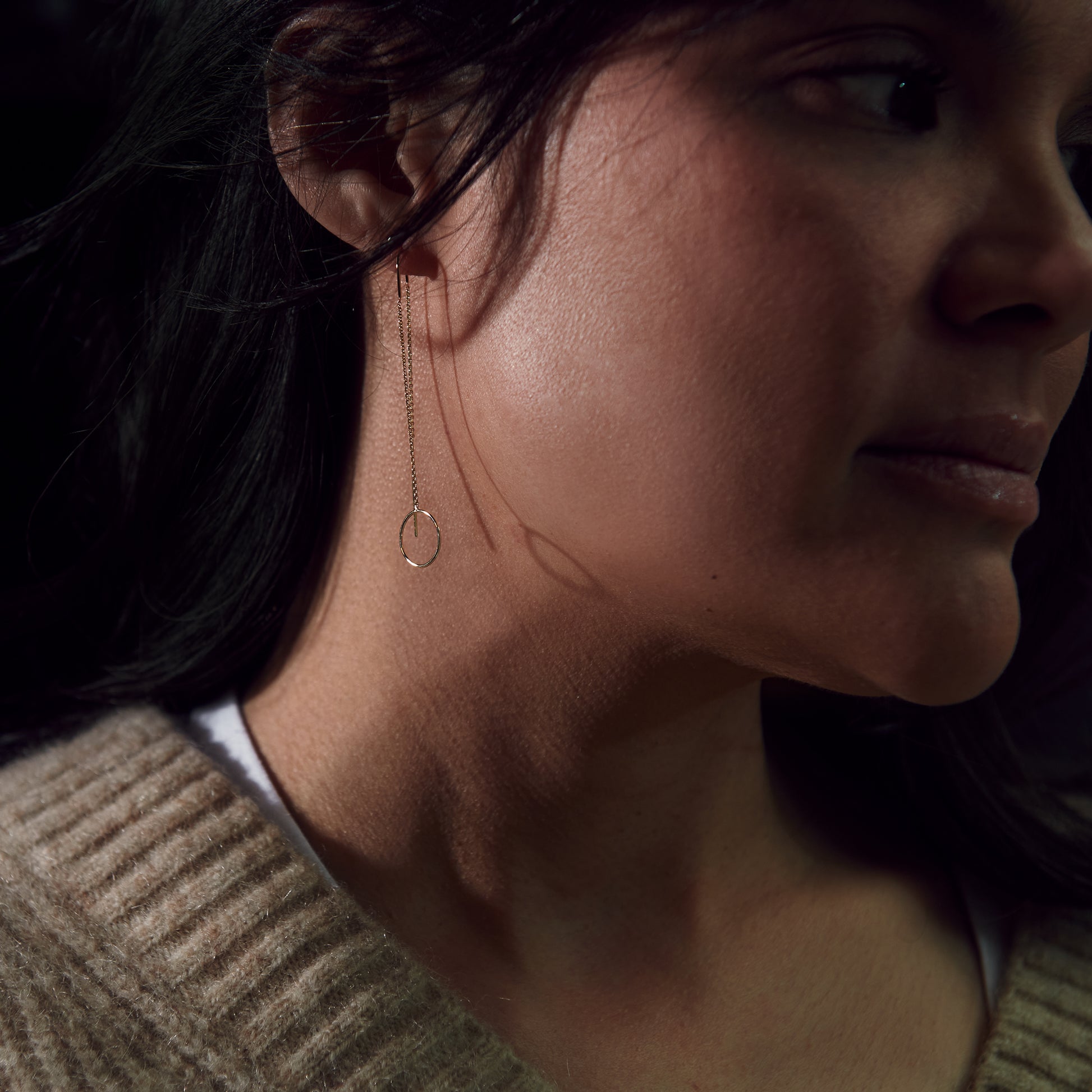 Yellow Gold Open Disk Threader Earrings - Styled