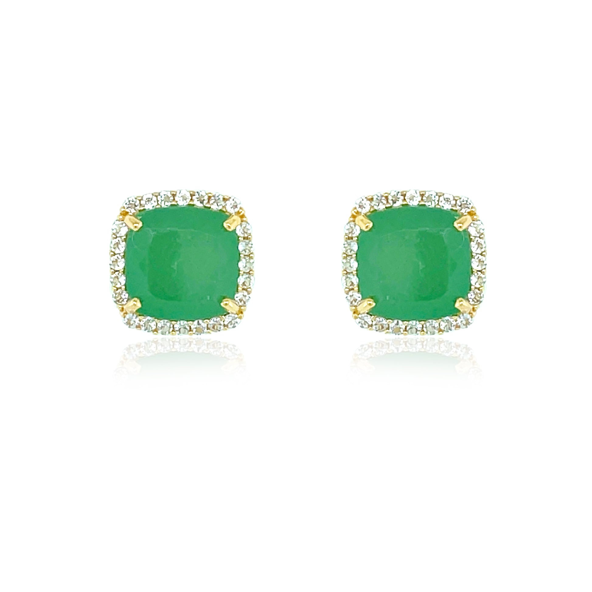 Gold Vermeil Green Quartz and White Topaz Studs