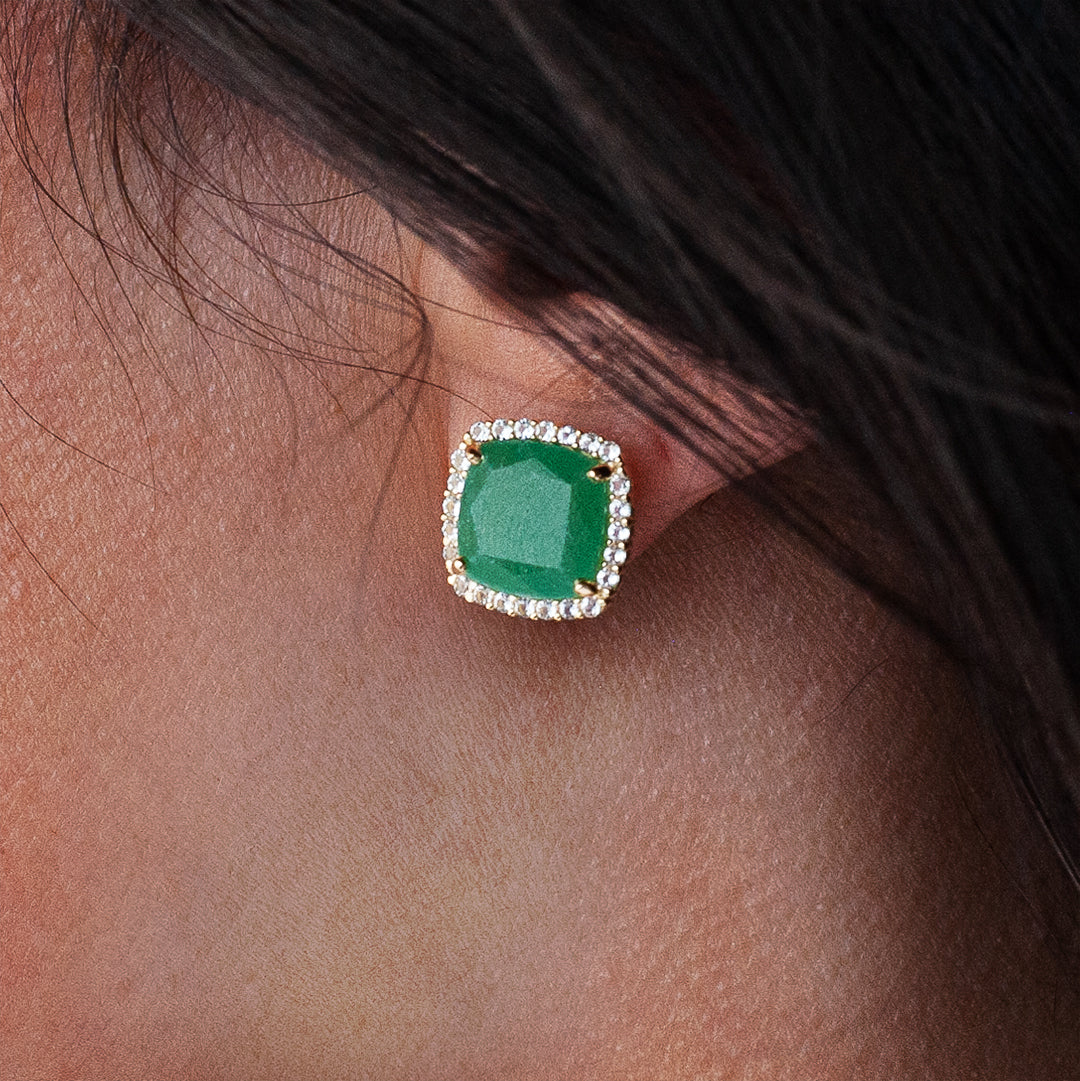 Gold Vermeil Green Quartz and White Topaz Studs - Details