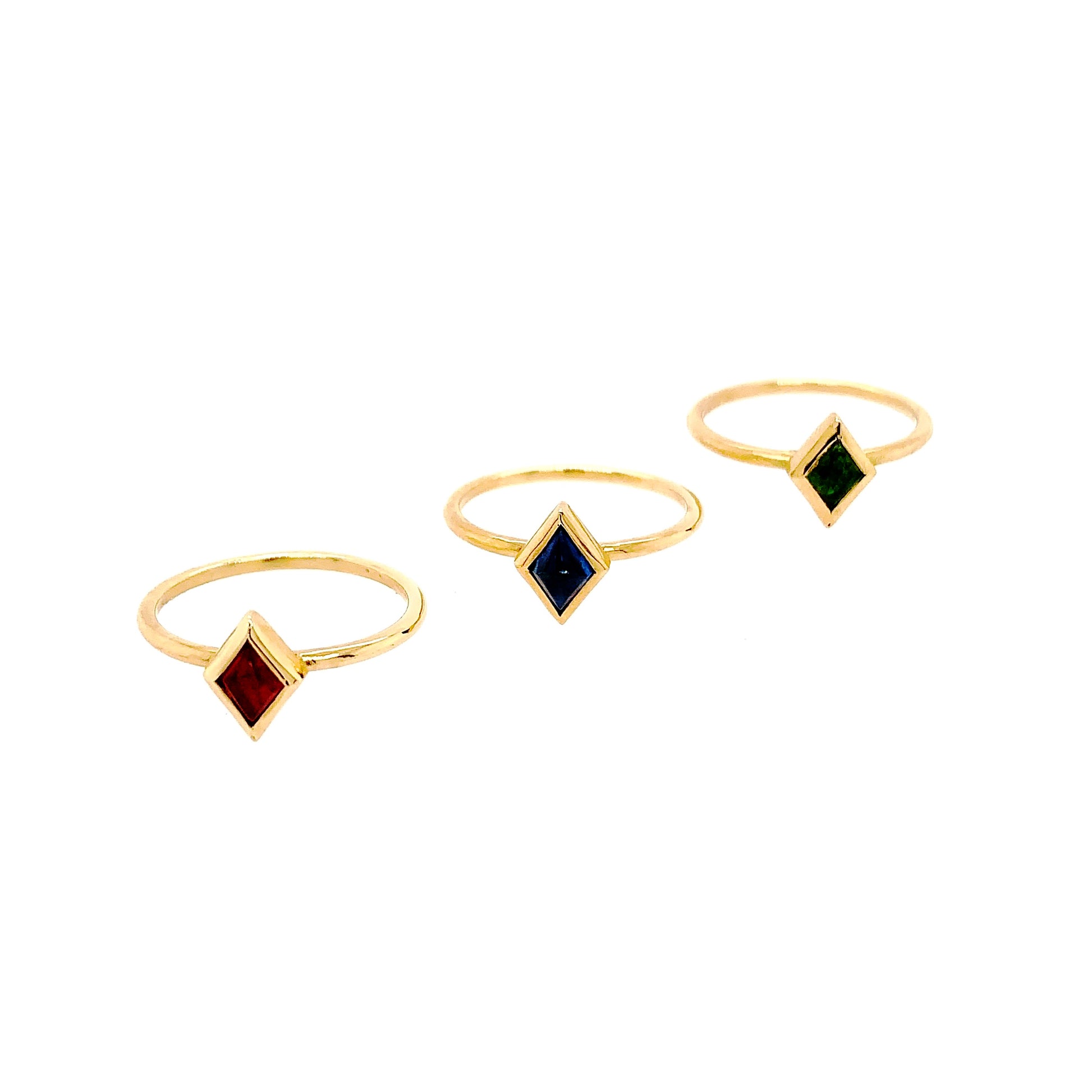 Yellow Gold Gumdrop Ring with Sapphire or Tourmaline - Size 7