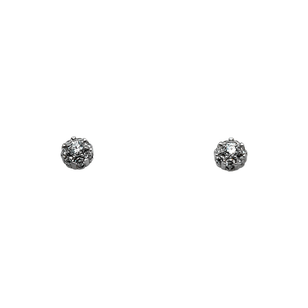 White Gold Cluster DIamond Studs - Tiny Sparkle