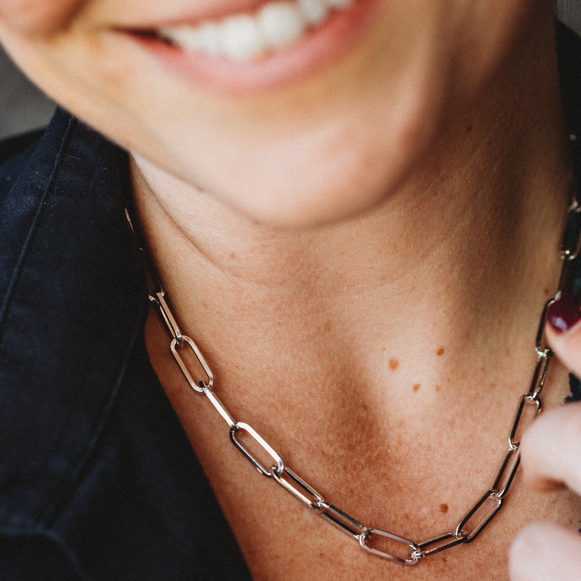 Sterling Silver Paperclip Link Necklace - 18" - On the neck