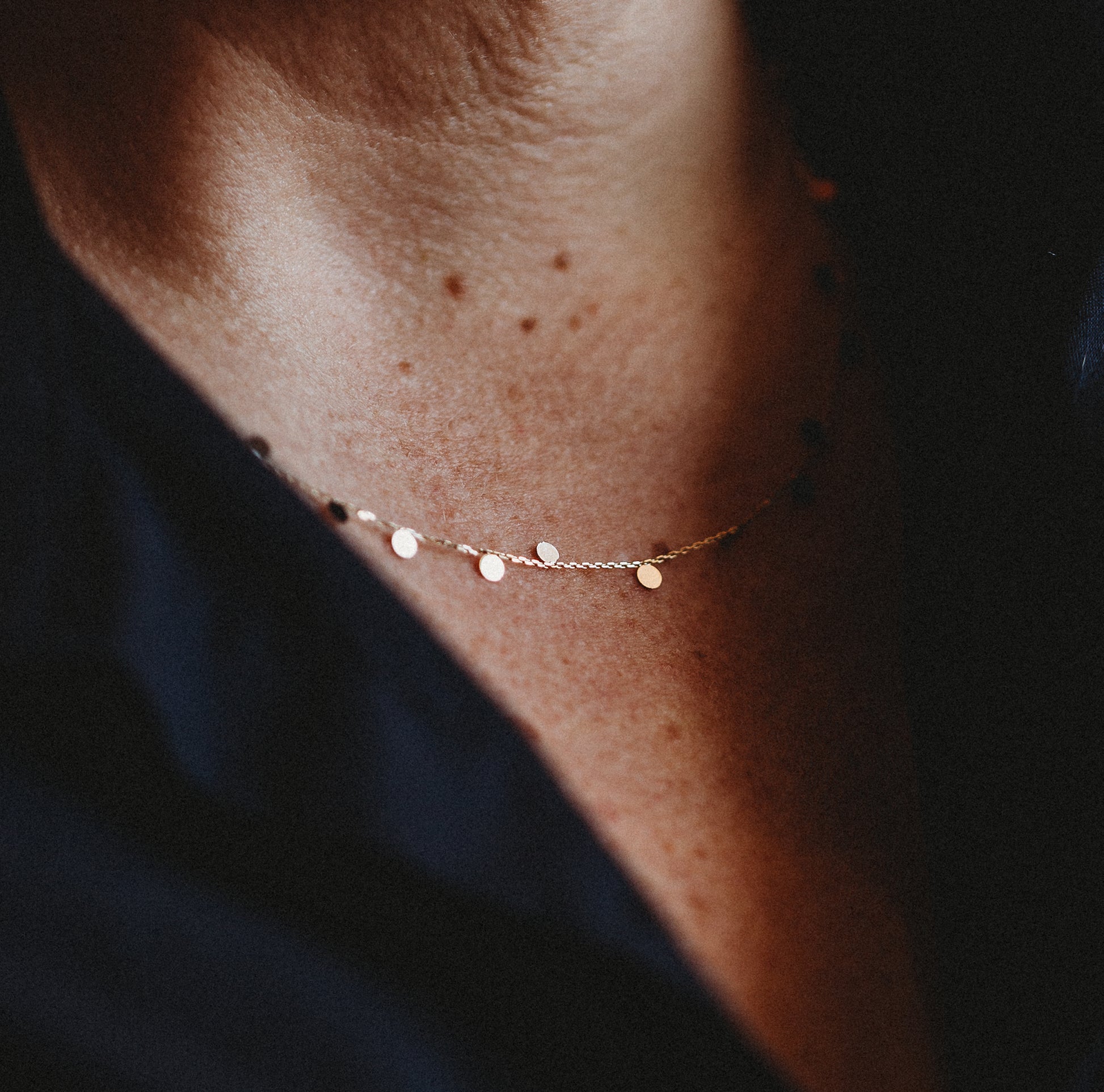 Tri-Gold Petite Disk Station Necklace - Styled