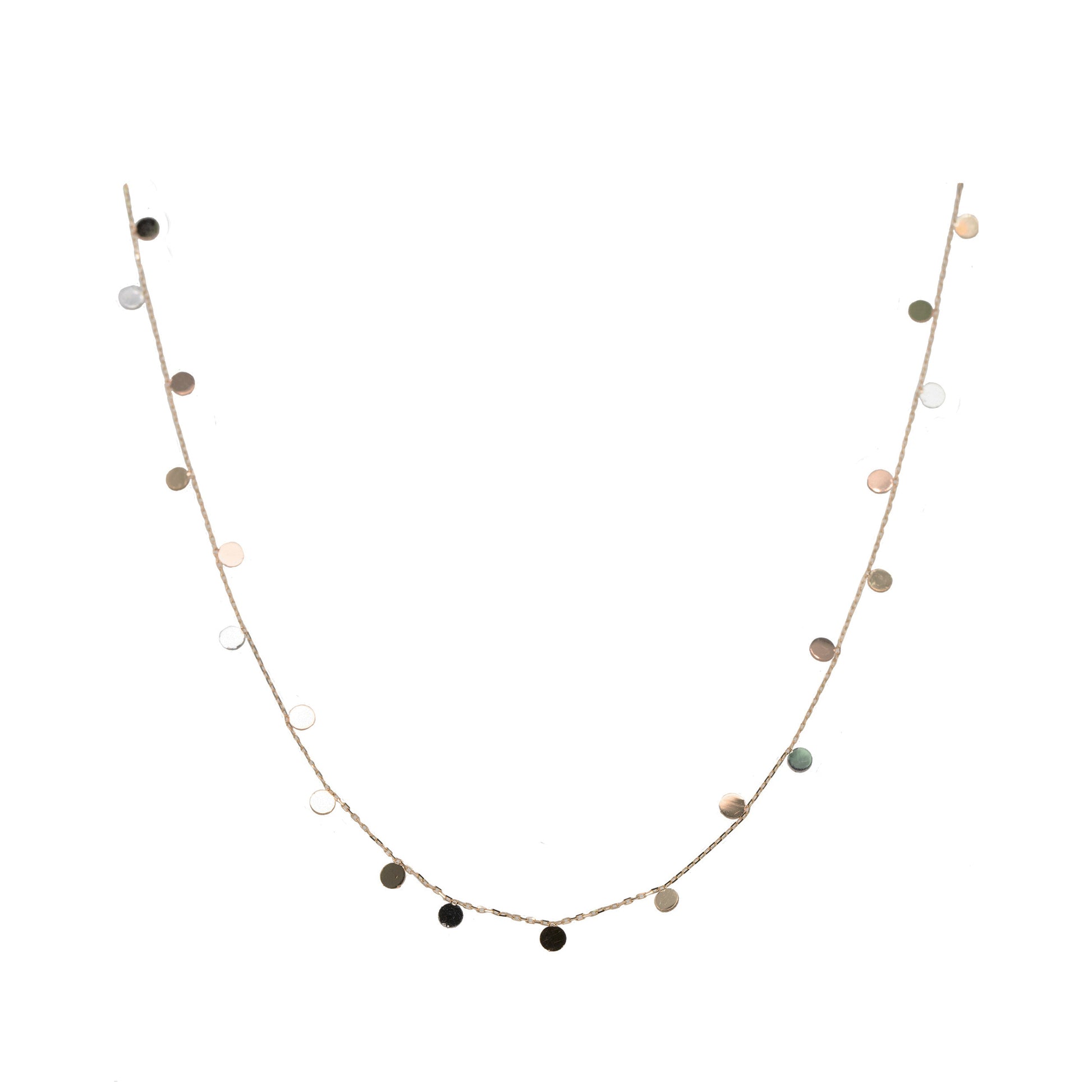 Tri-Gold Petite Disk Station Necklace