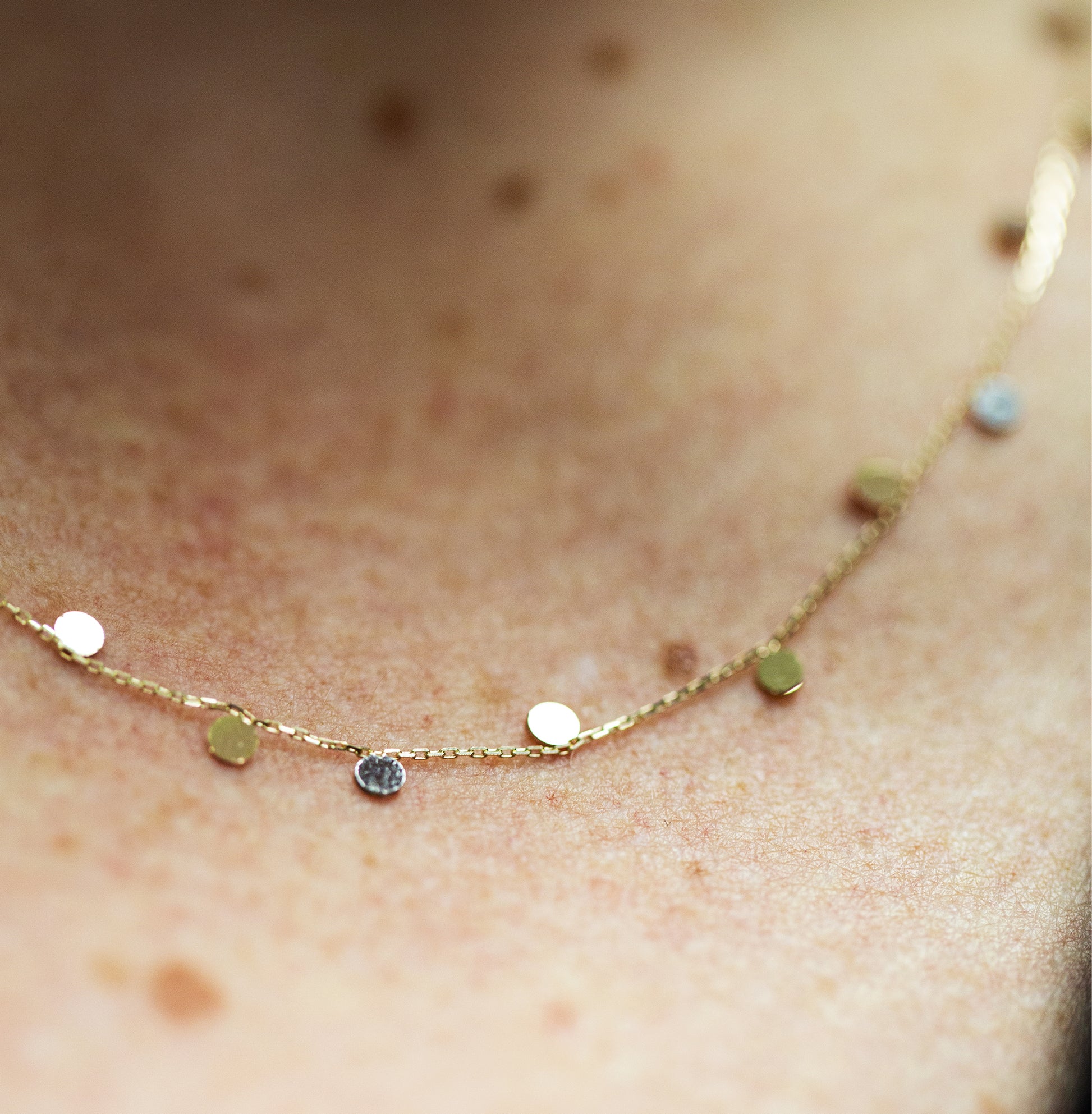 Tri-Gold Petite Disk Station Necklace - Details