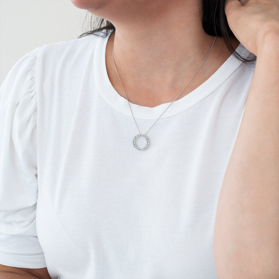Silver Blue Topaz Circle Pendant - Styled