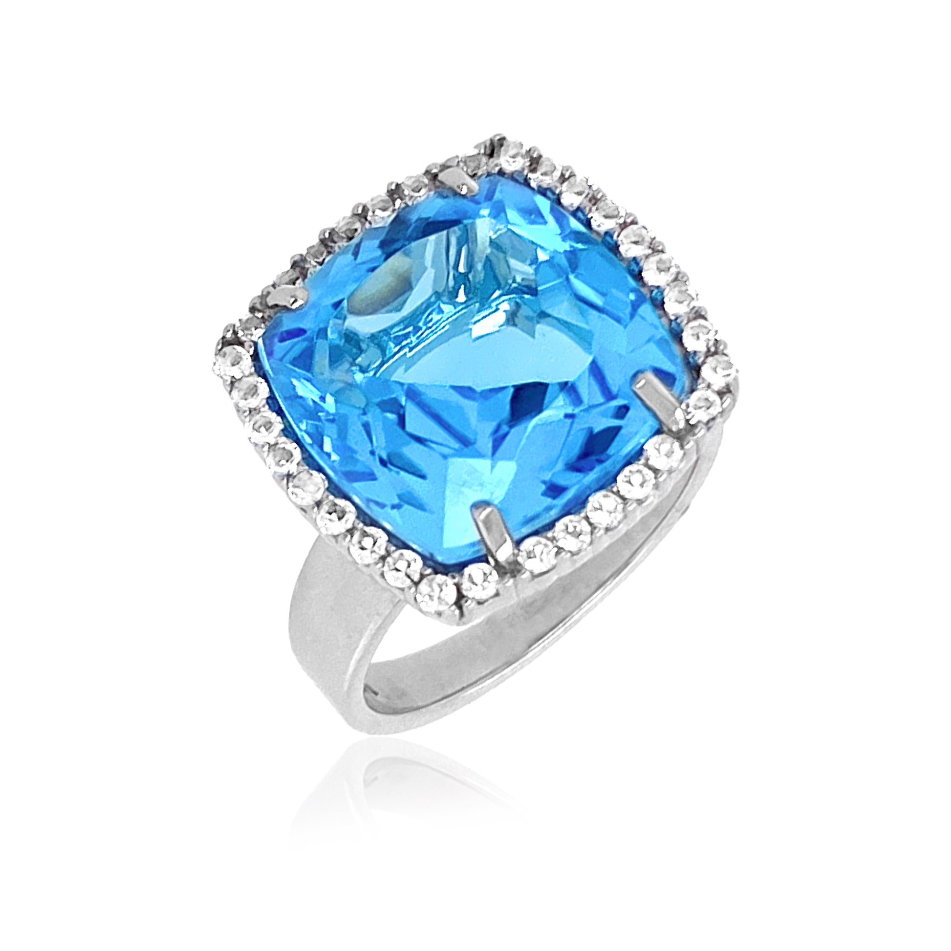Sterling Silver Cushion Cut Blue Topaz Ring