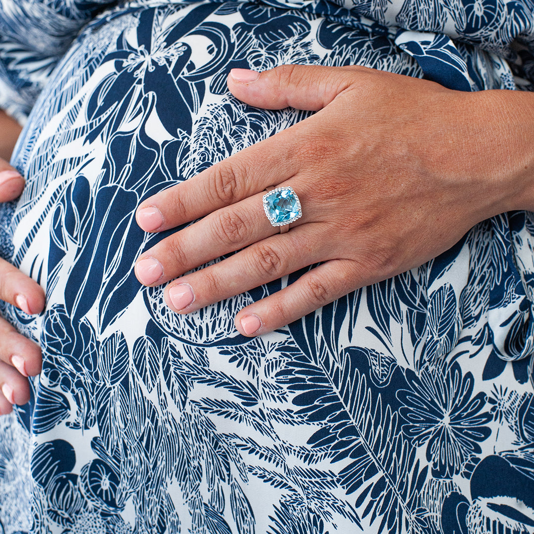 Sterling Silver Cushion Cut Blue Topaz Ring - Styled