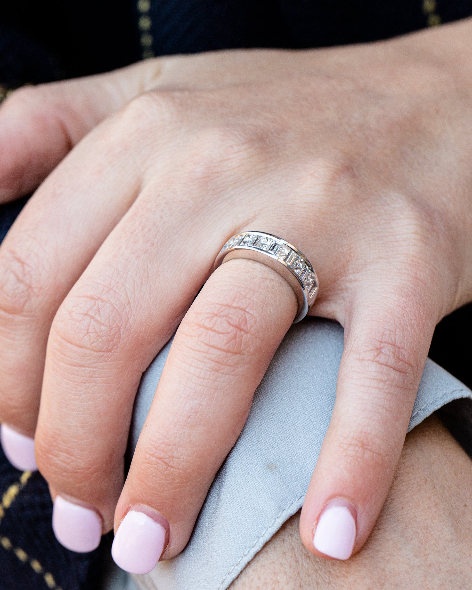 White Gold Baguette and Princess Diamond Band - Styled on Hand