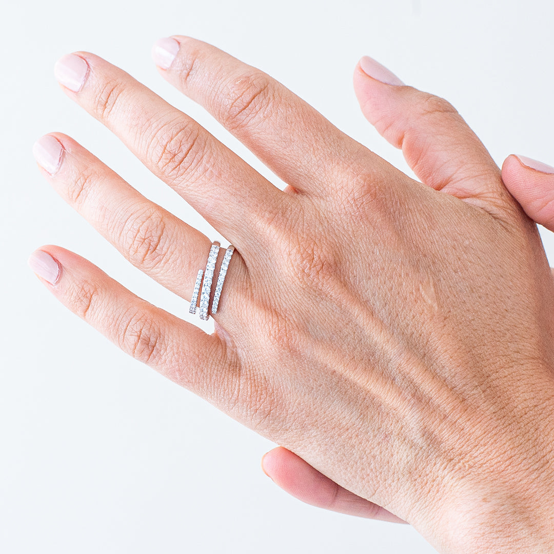 White Gold Diamond Twist Ring - On Hand