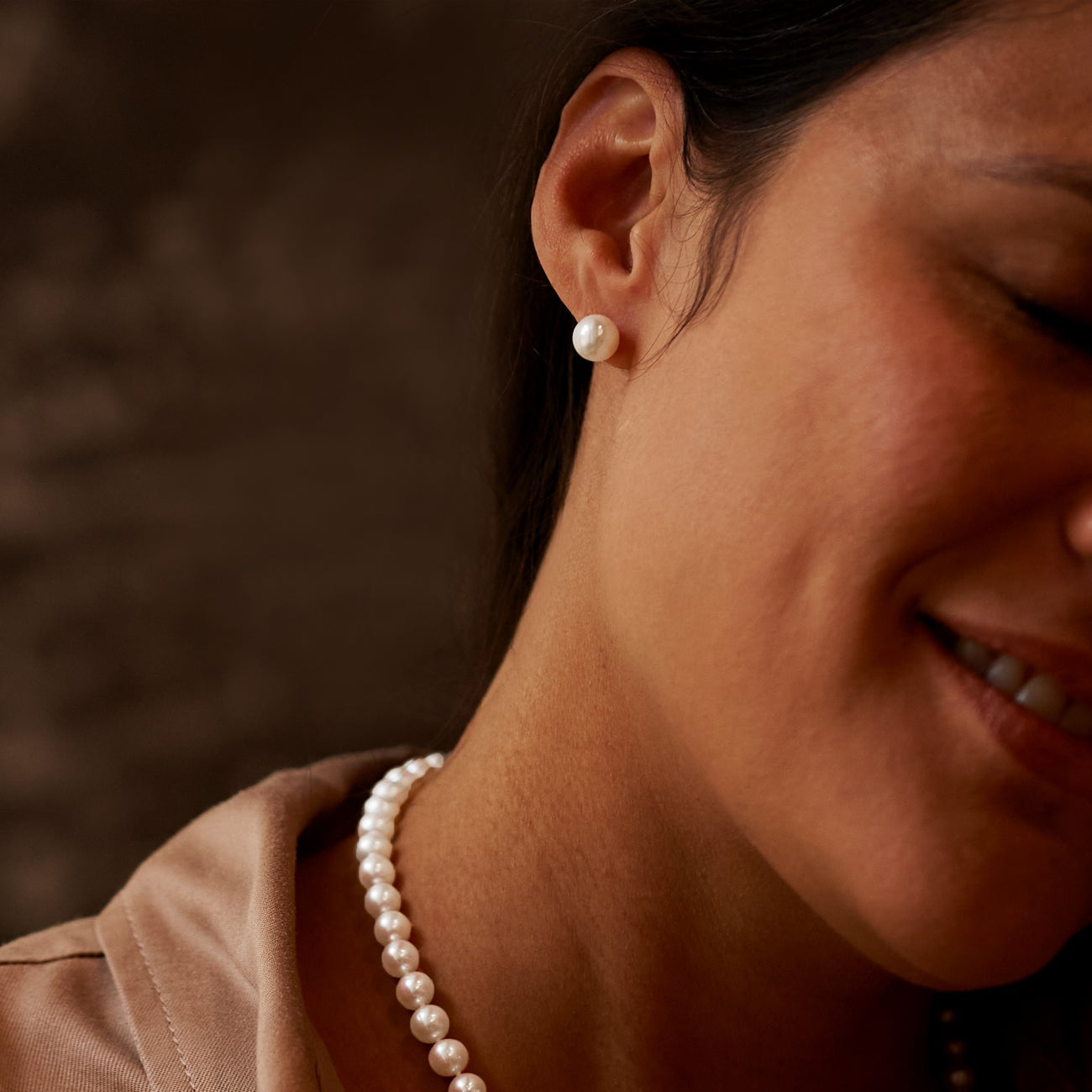 White Gold Pearl Studs - Styled