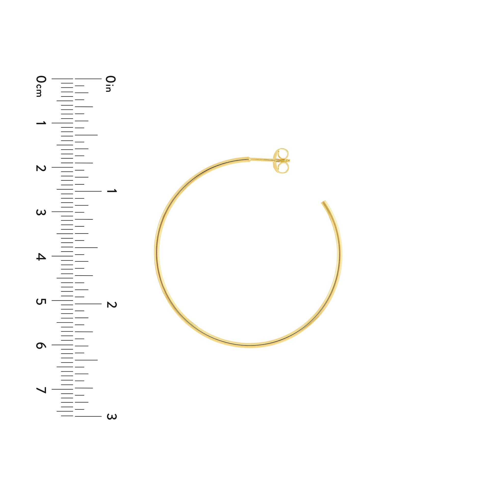 Yellow Gold Hoop Earrings - 40mm - Size Reference