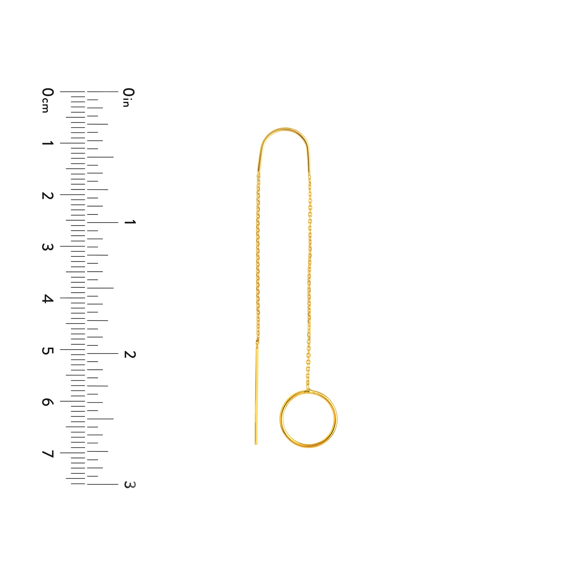 Yellow Gold Open Disk Threader Earrings - Size Reference